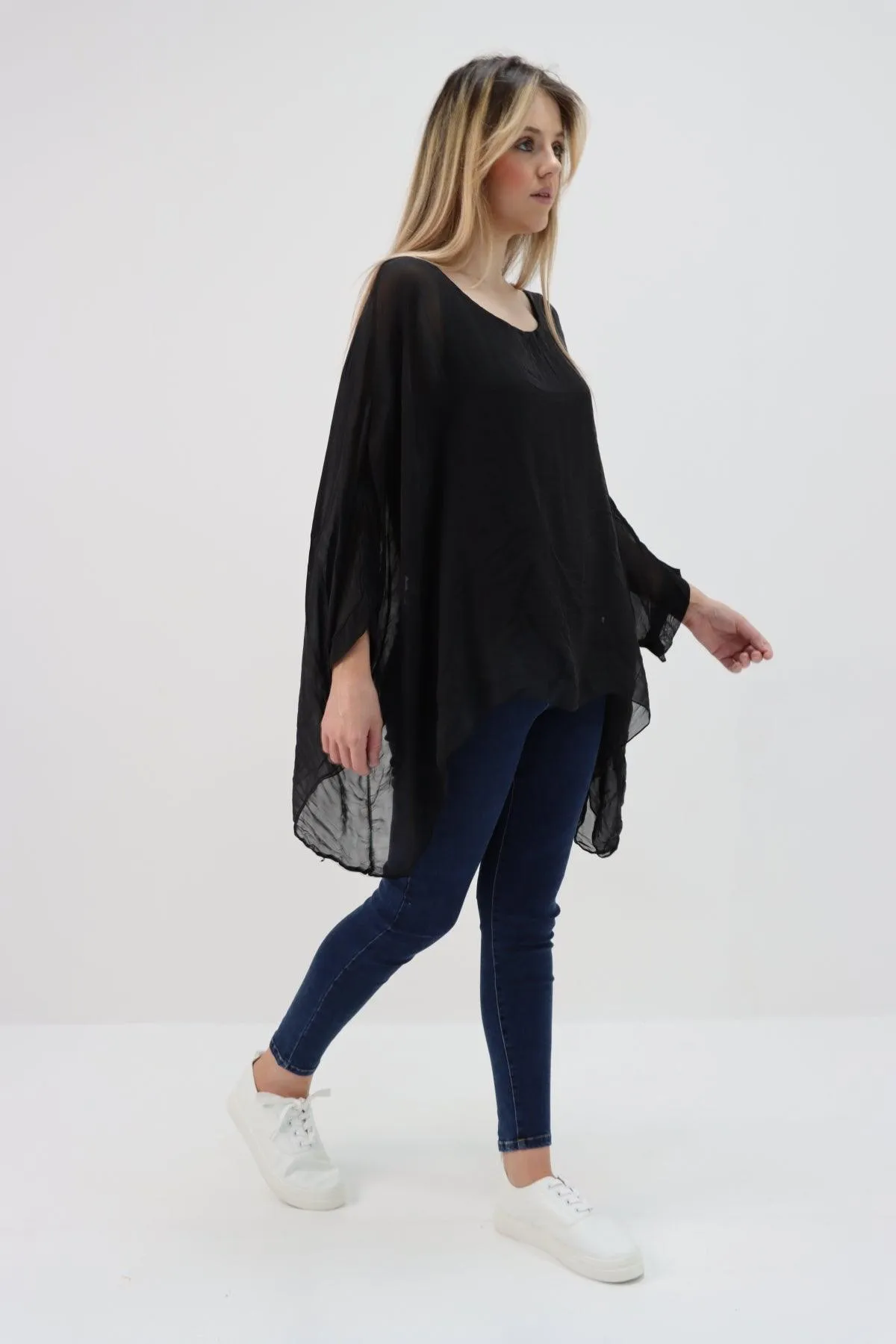 Made In Italy Silk Short Batwing Top
