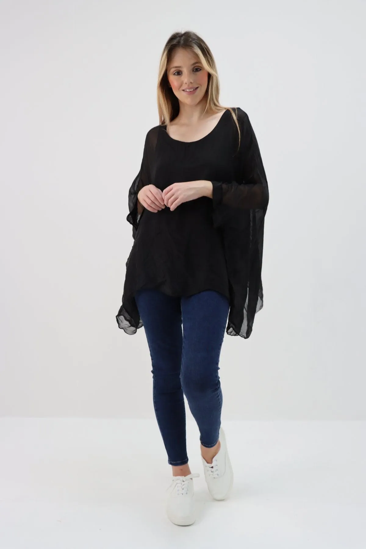 Made In Italy Silk Short Batwing Top