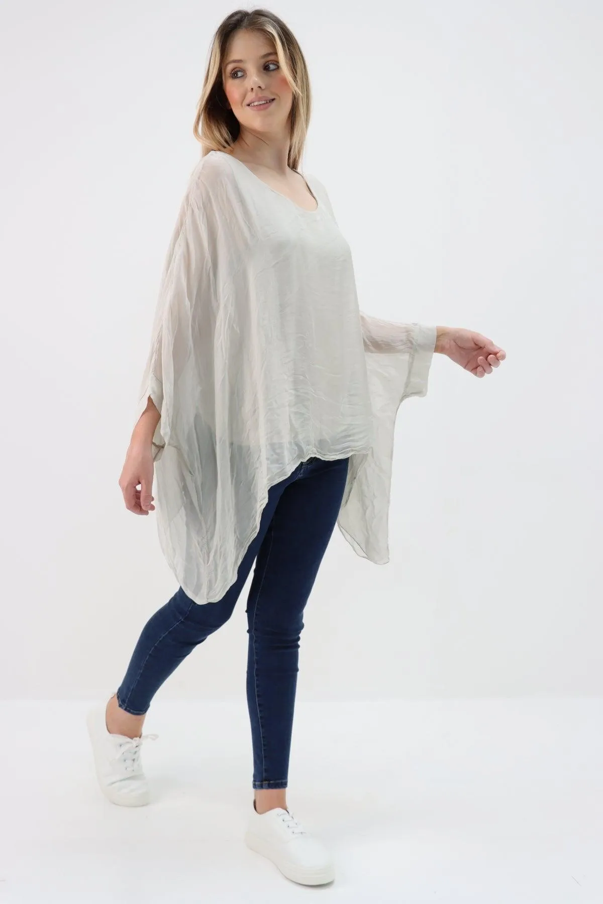 Made In Italy Silk Short Batwing Top
