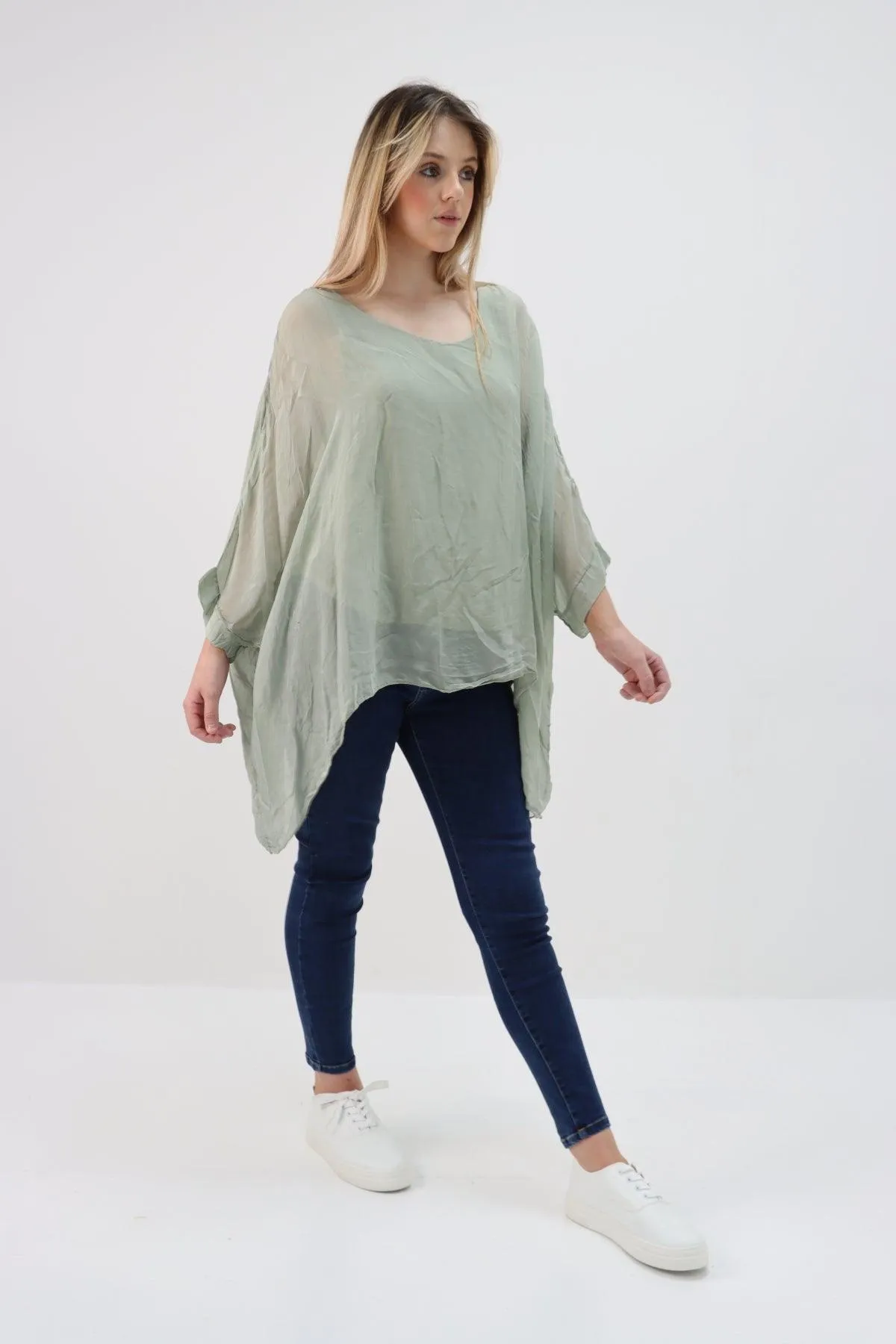 Made In Italy Silk Short Batwing Top