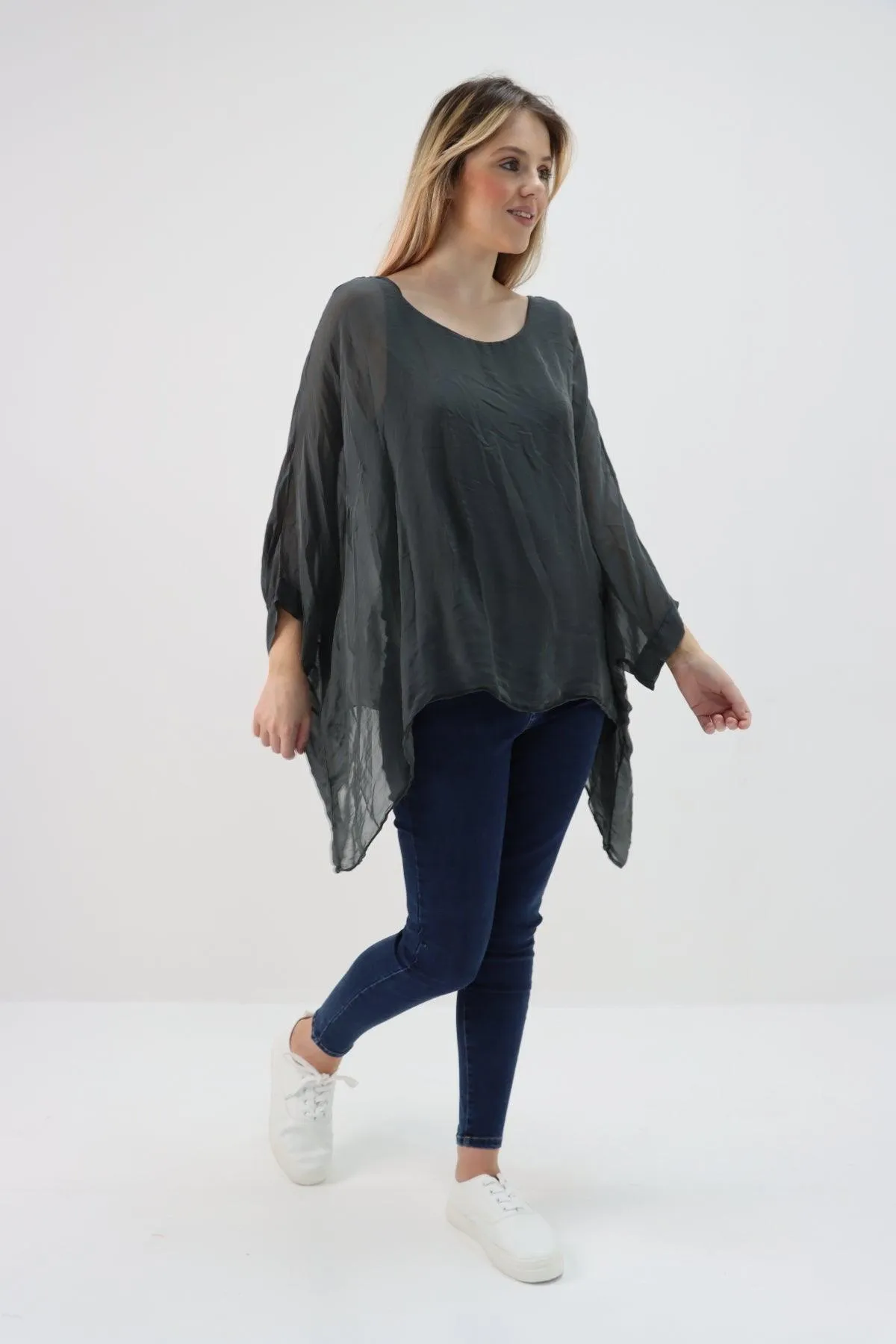Made In Italy Silk Short Batwing Top