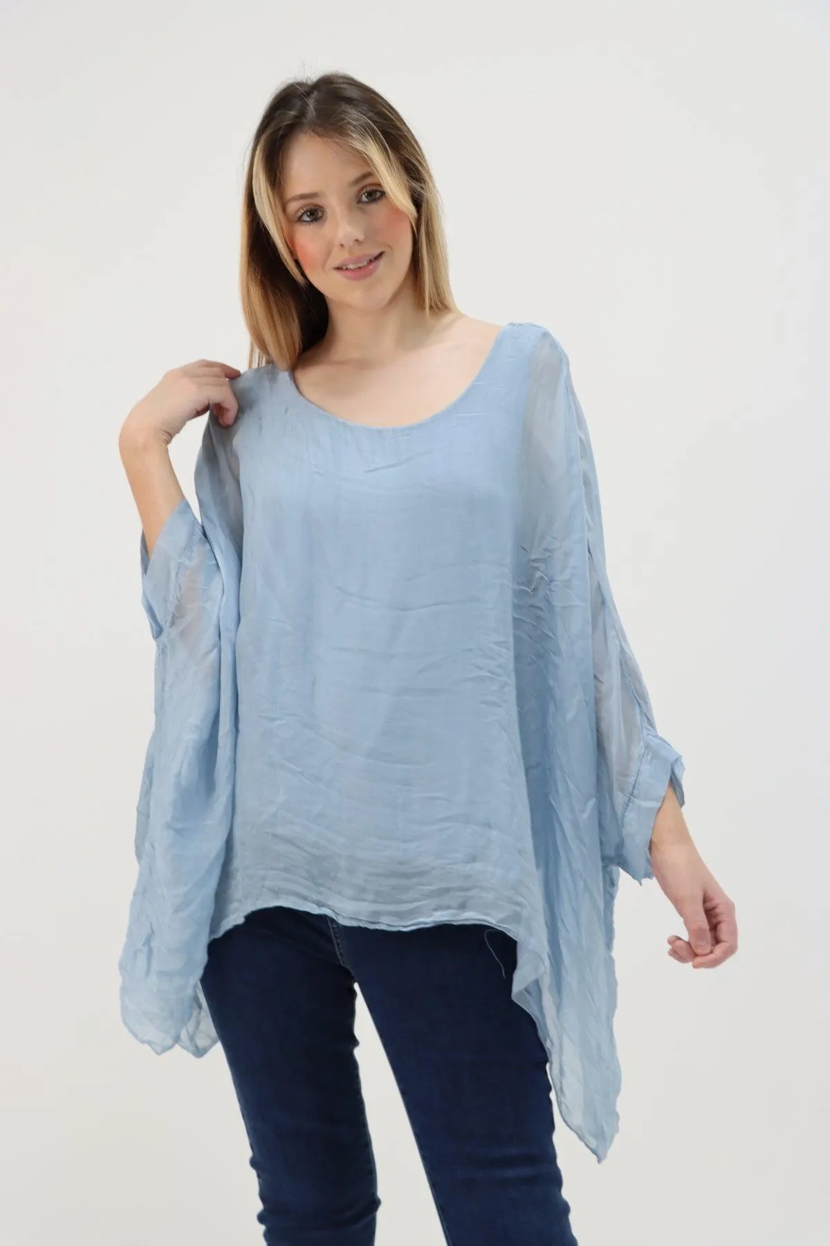 Made In Italy Silk Short Batwing Top