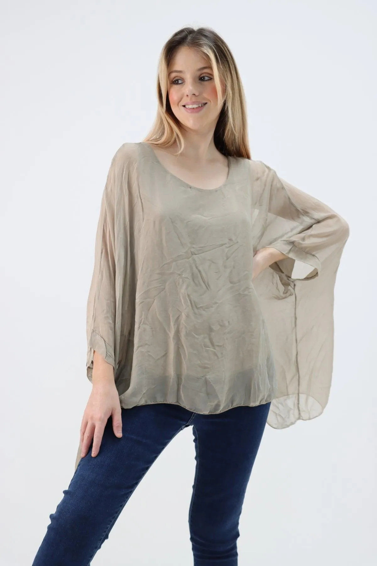 Made In Italy Silk Short Batwing Top