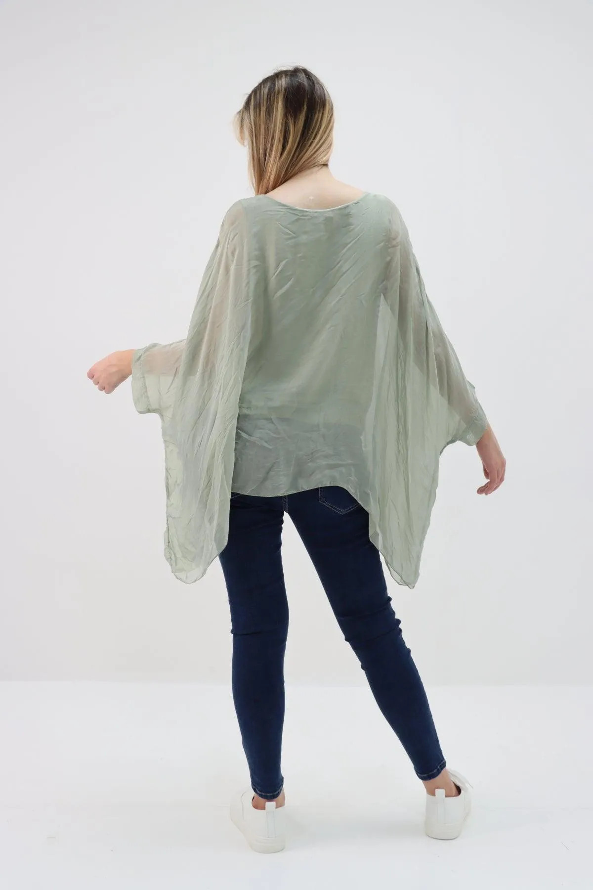Made In Italy Silk Short Batwing Top