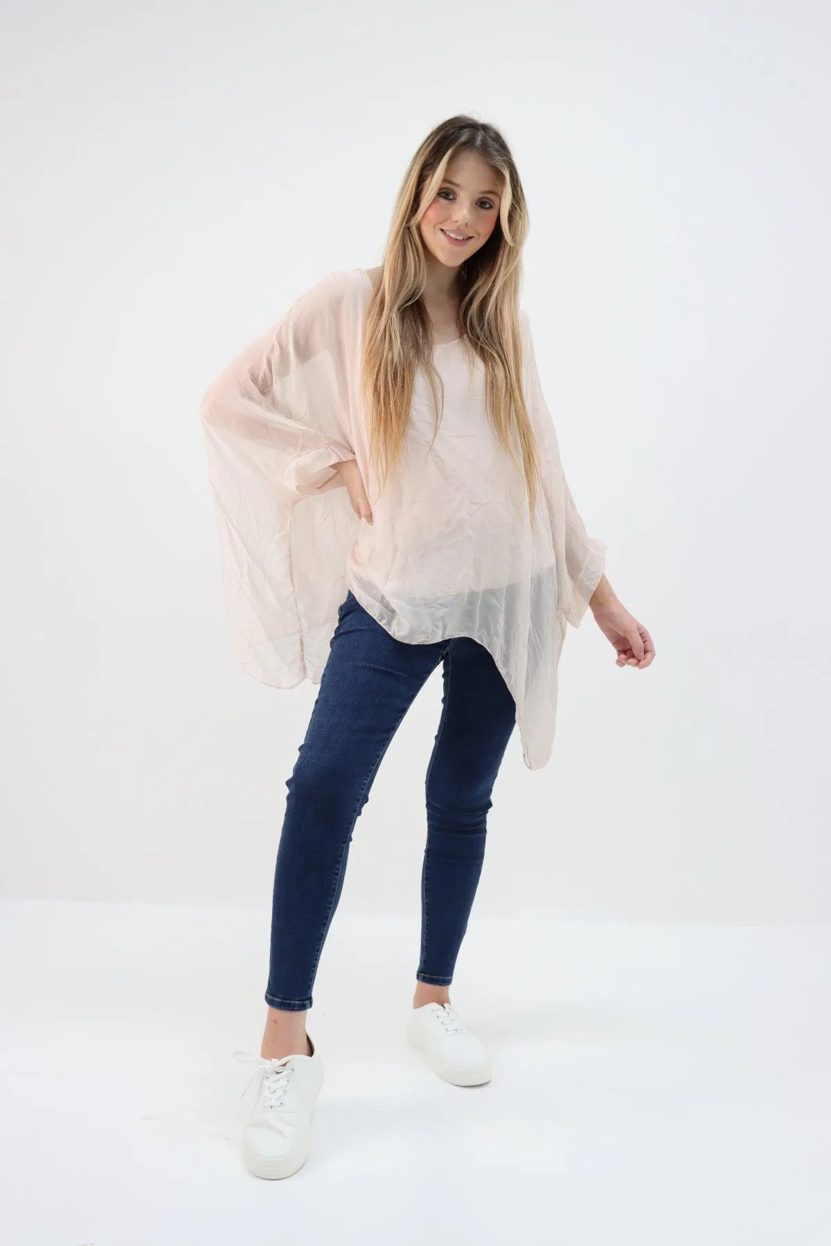 Made In Italy Silk Short Batwing Top