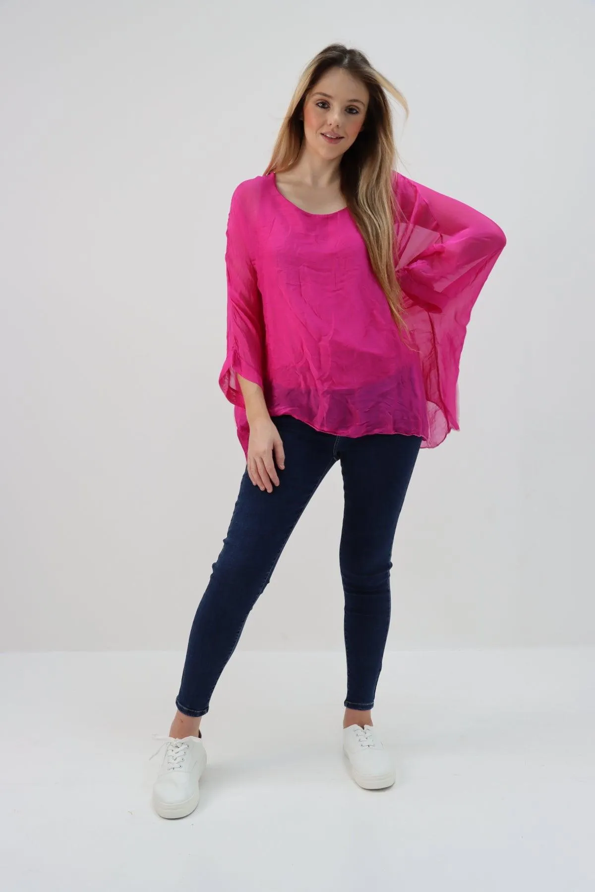Made In Italy Silk Short Batwing Top
