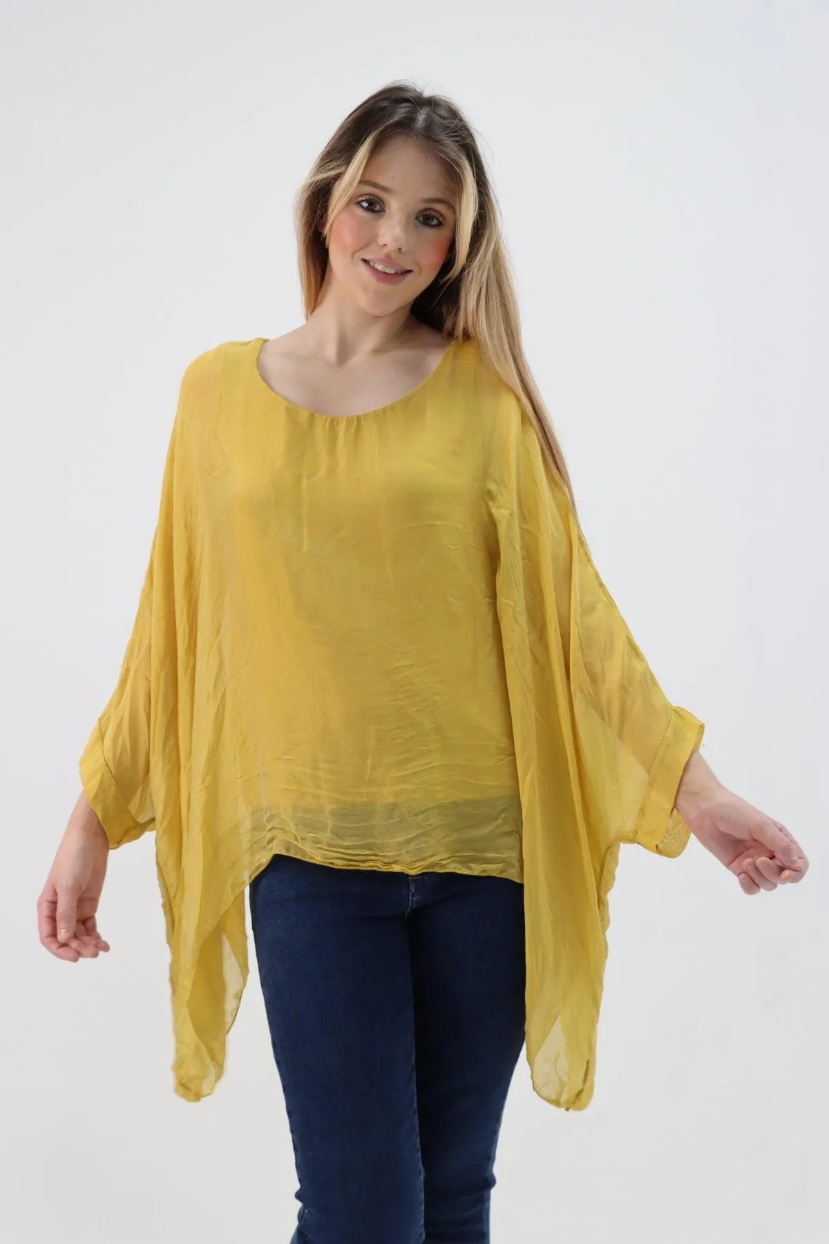 Made In Italy Silk Short Batwing Top