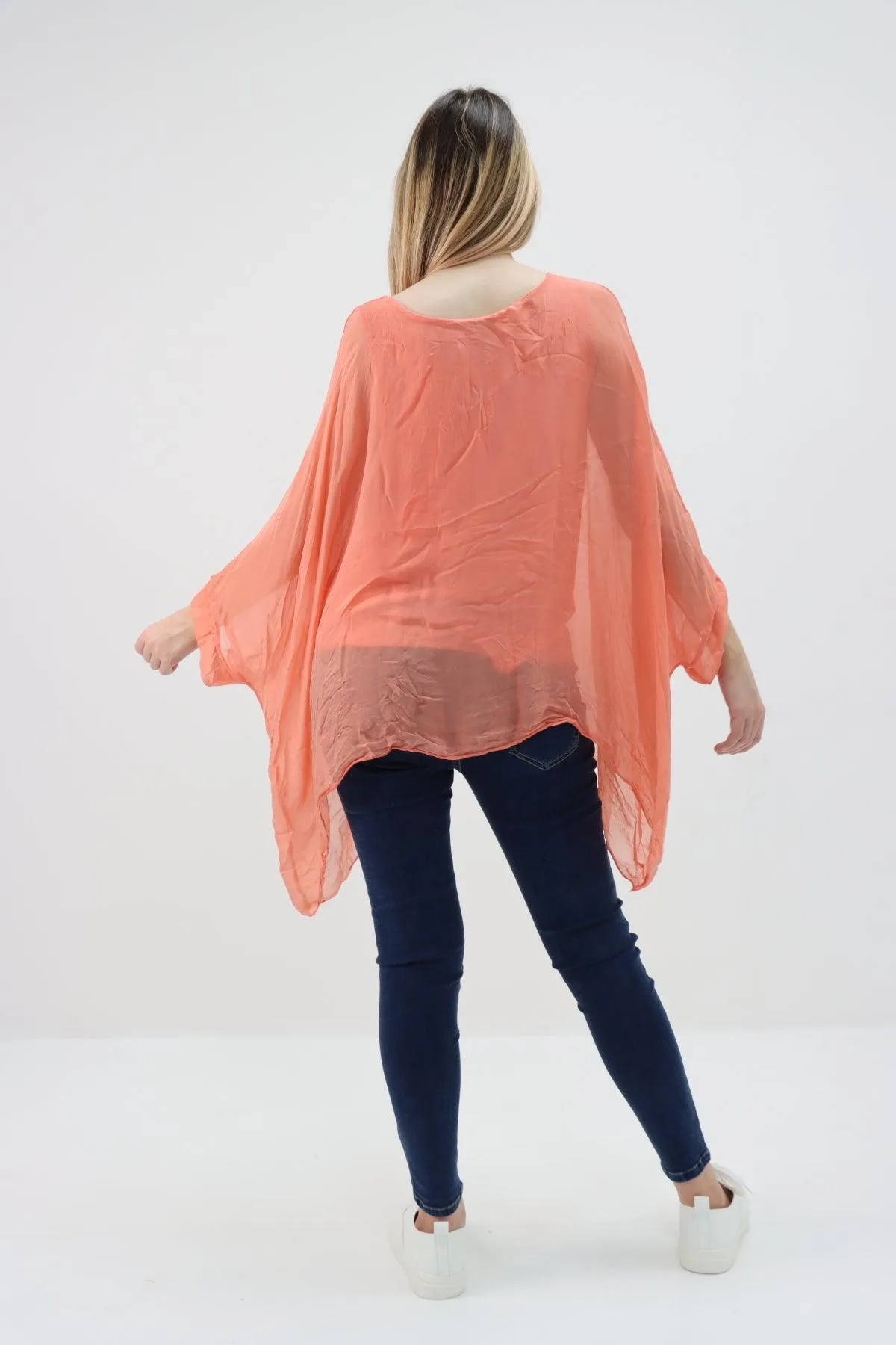 Made In Italy Silk Short Batwing Top