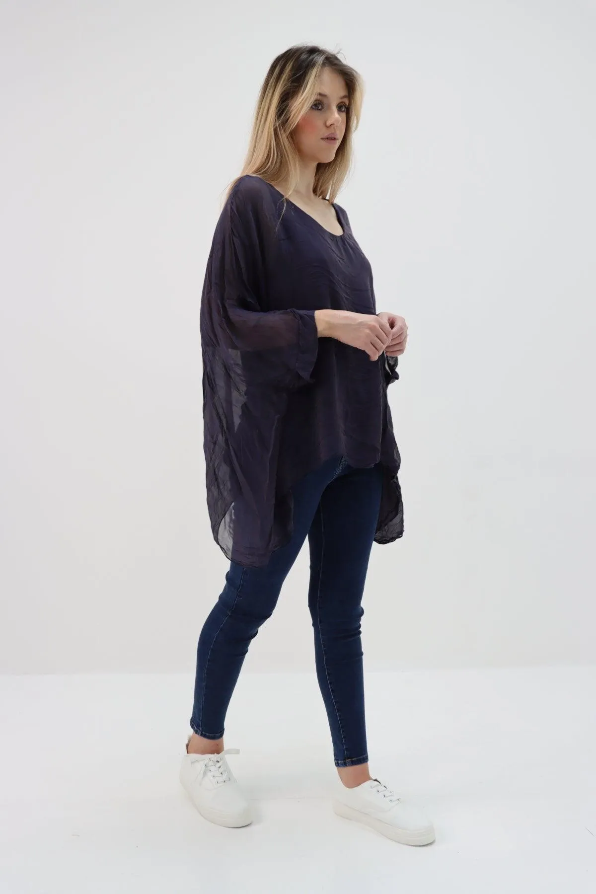 Made In Italy Silk Short Batwing Top