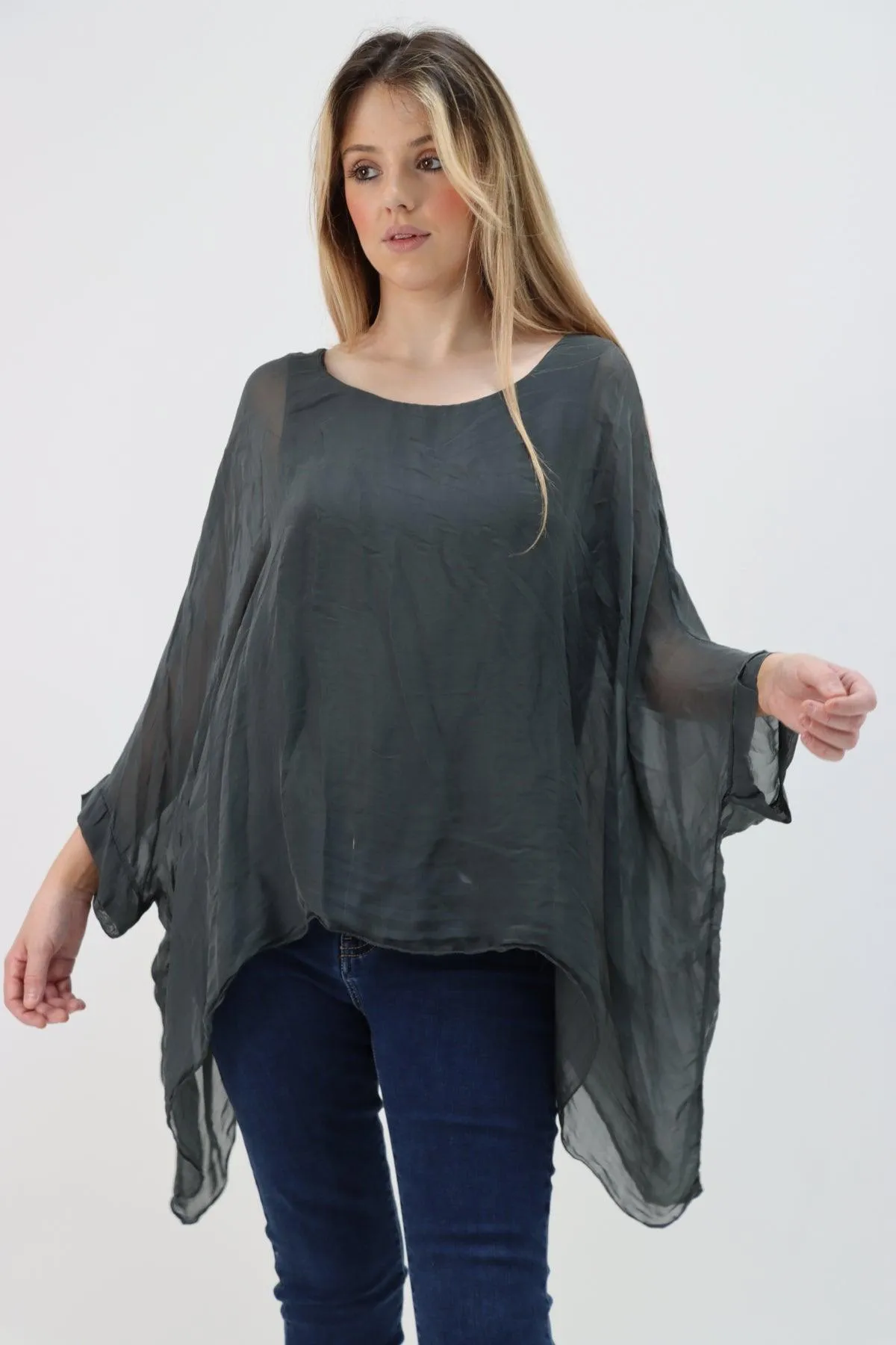 Made In Italy Silk Short Batwing Top
