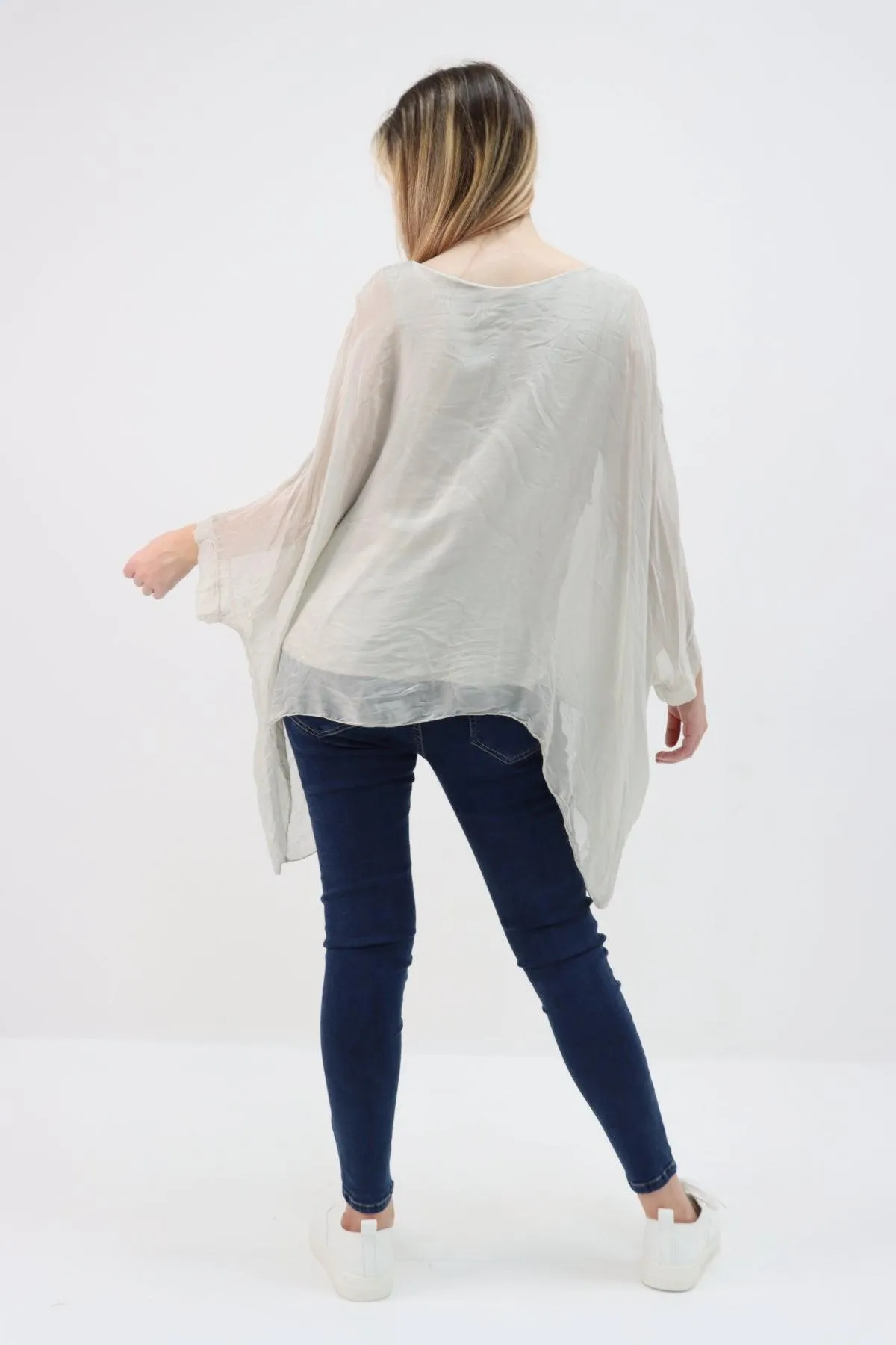 Made In Italy Silk Short Batwing Top