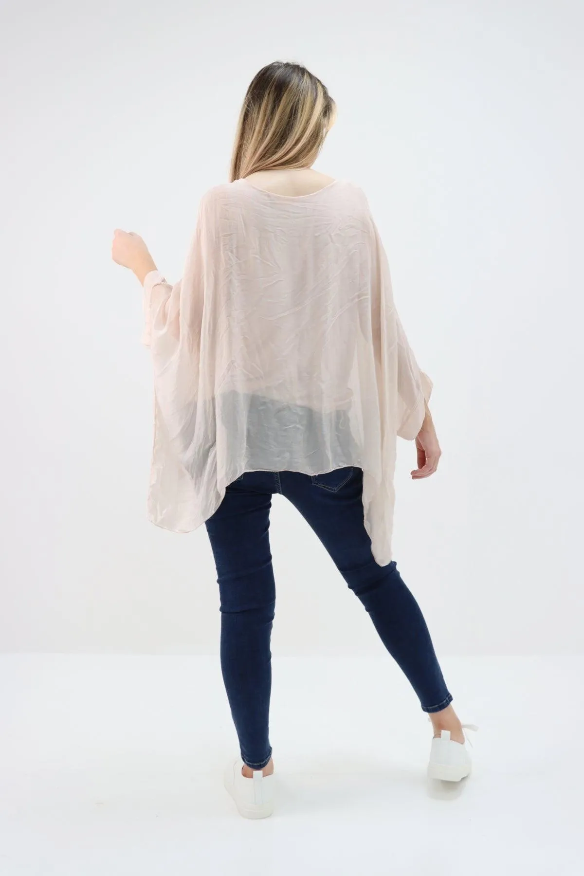Made In Italy Silk Short Batwing Top