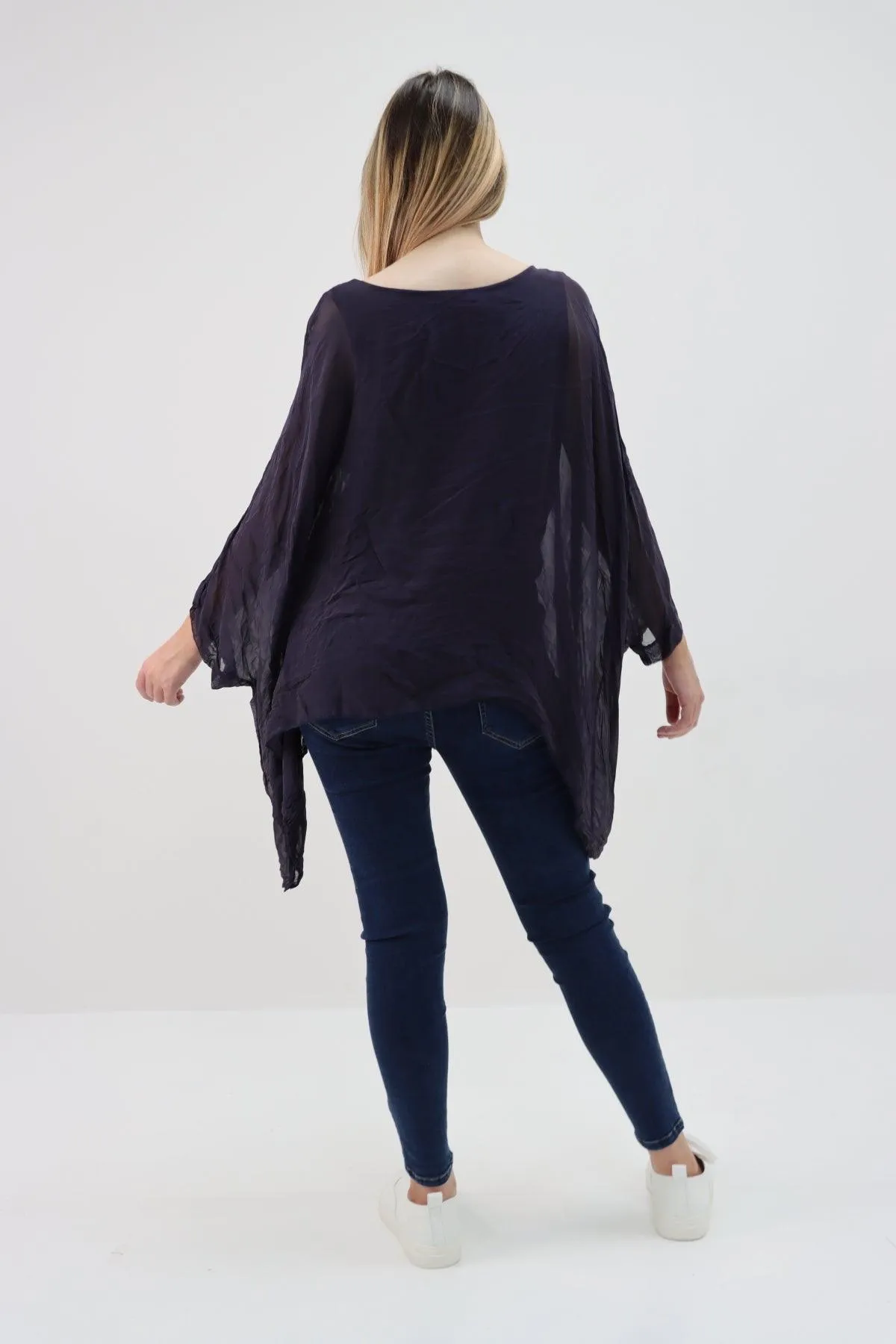 Made In Italy Silk Short Batwing Top