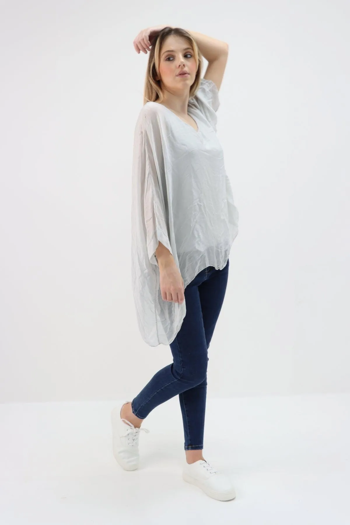 Made In Italy Silk Short Batwing Top