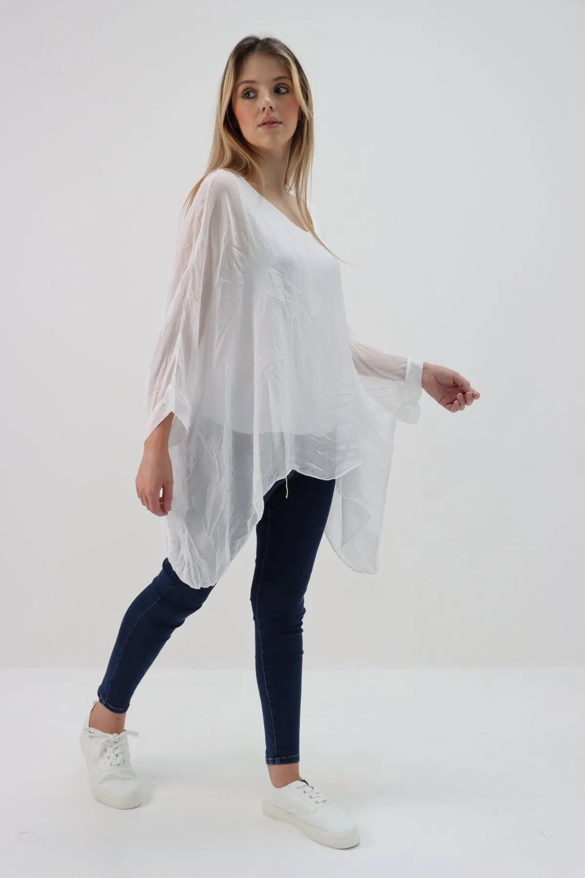 Made In Italy Silk Short Batwing Top