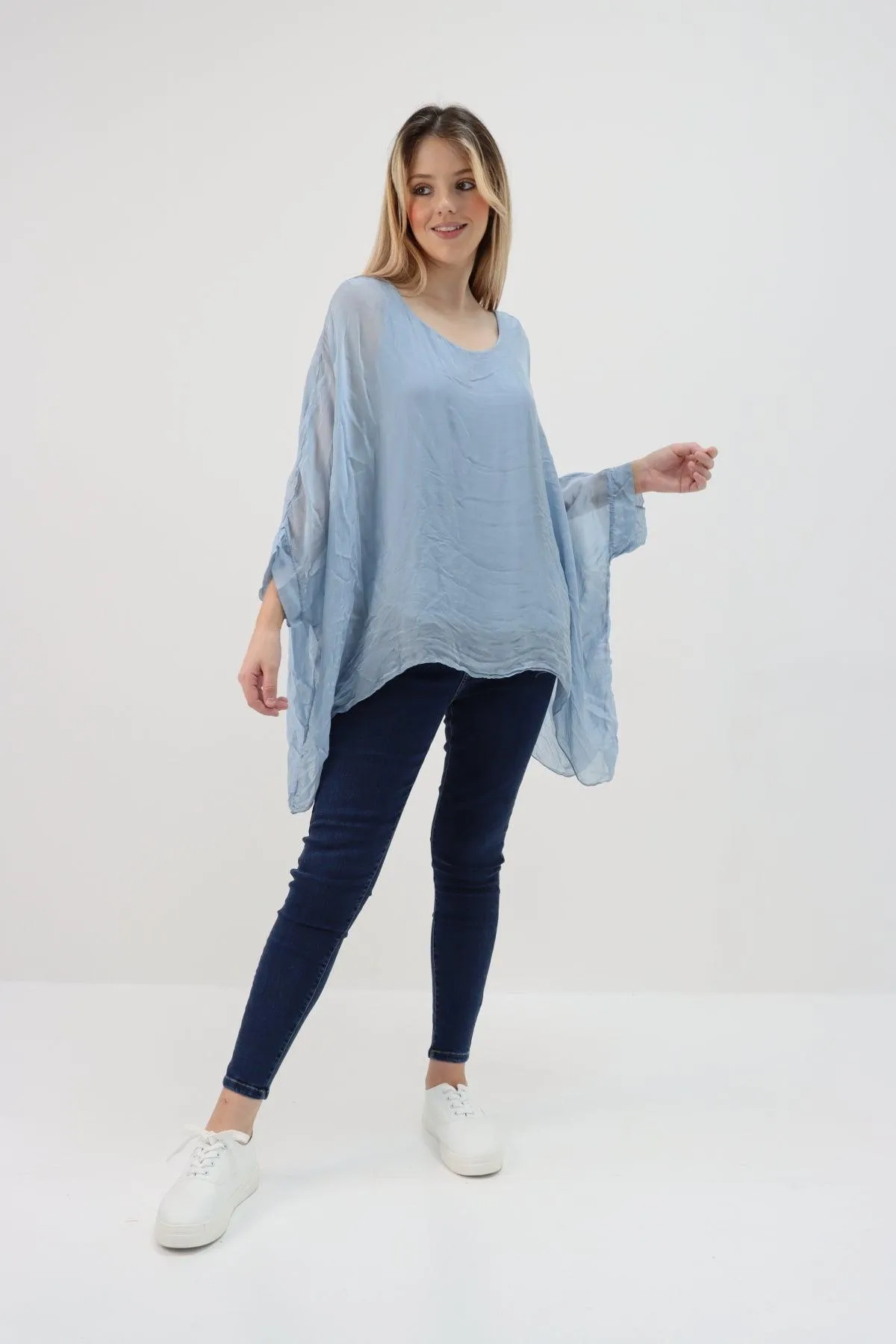 Made In Italy Silk Short Batwing Top