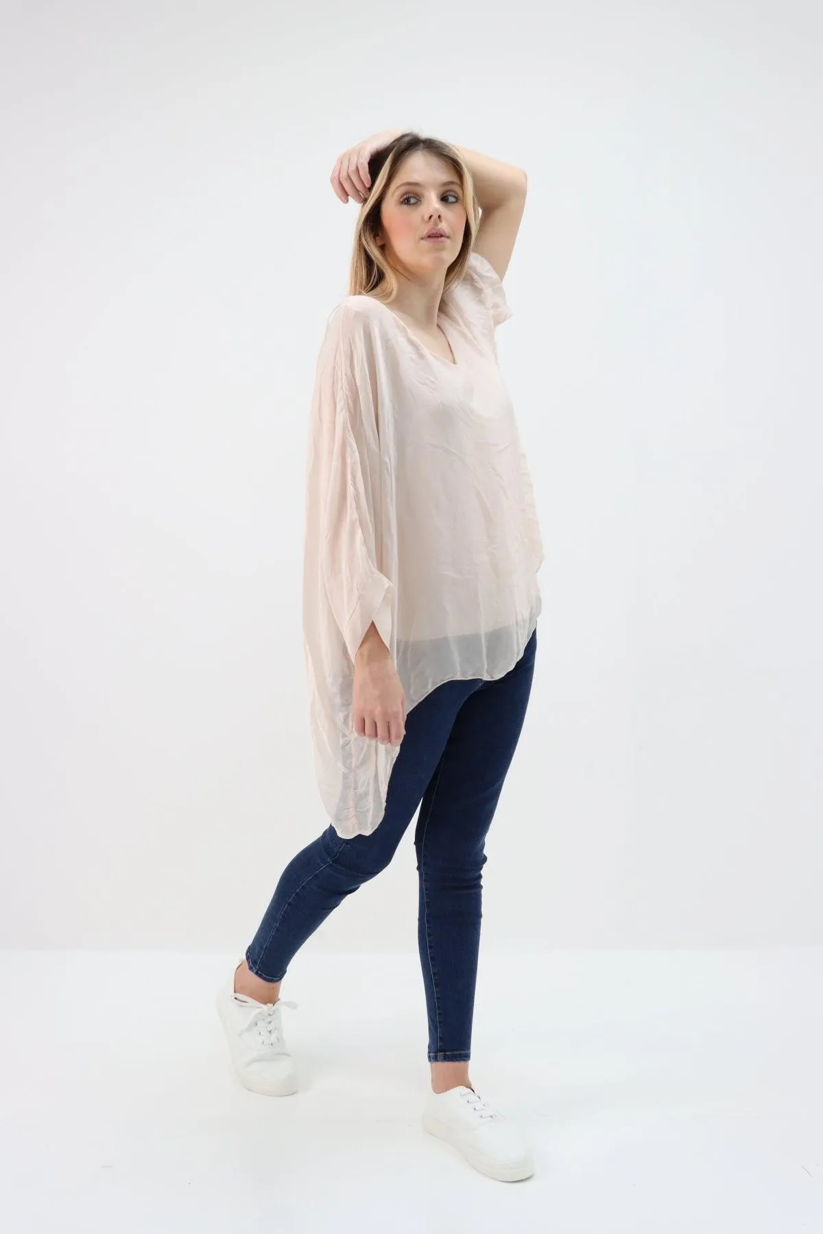 Made In Italy Silk Short Batwing Top