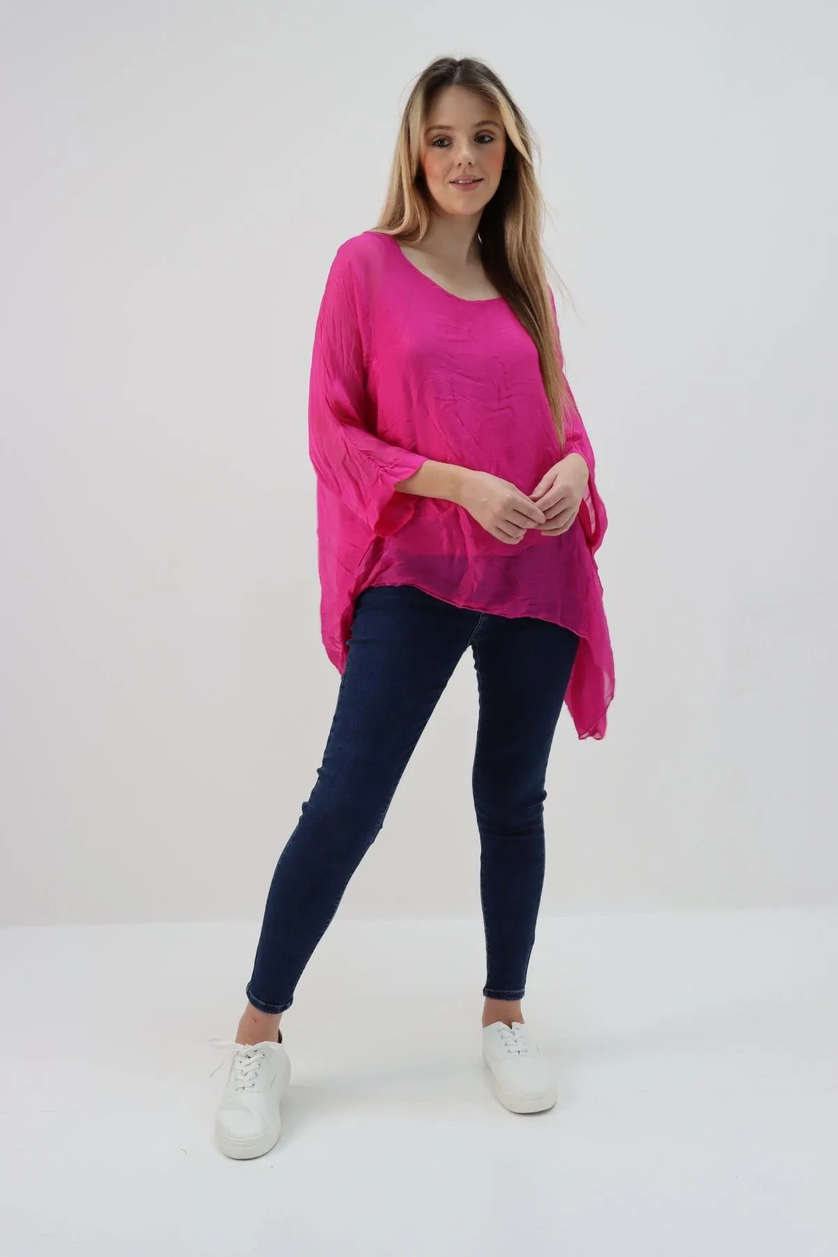 Made In Italy Silk Short Batwing Top