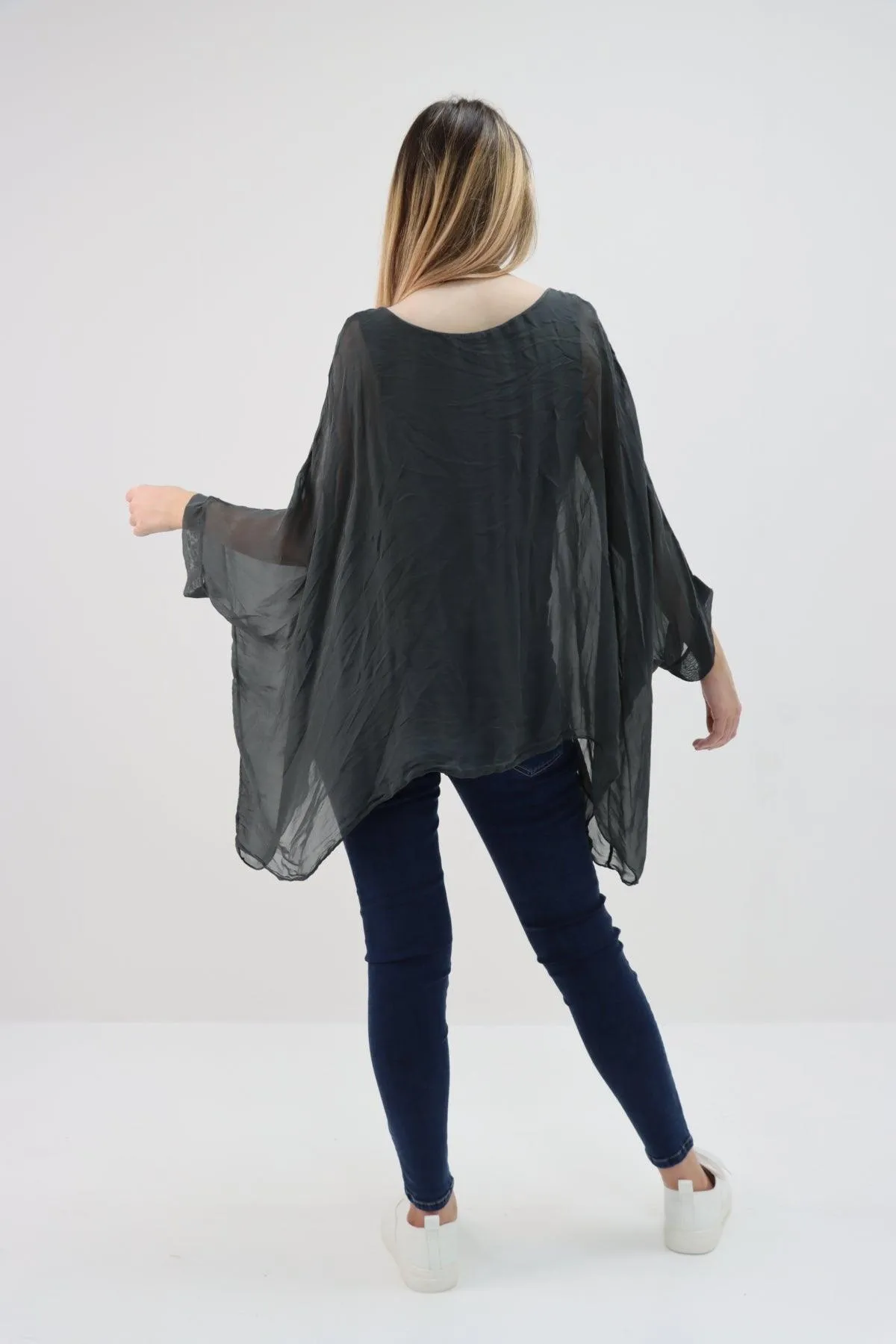 Made In Italy Silk Short Batwing Top