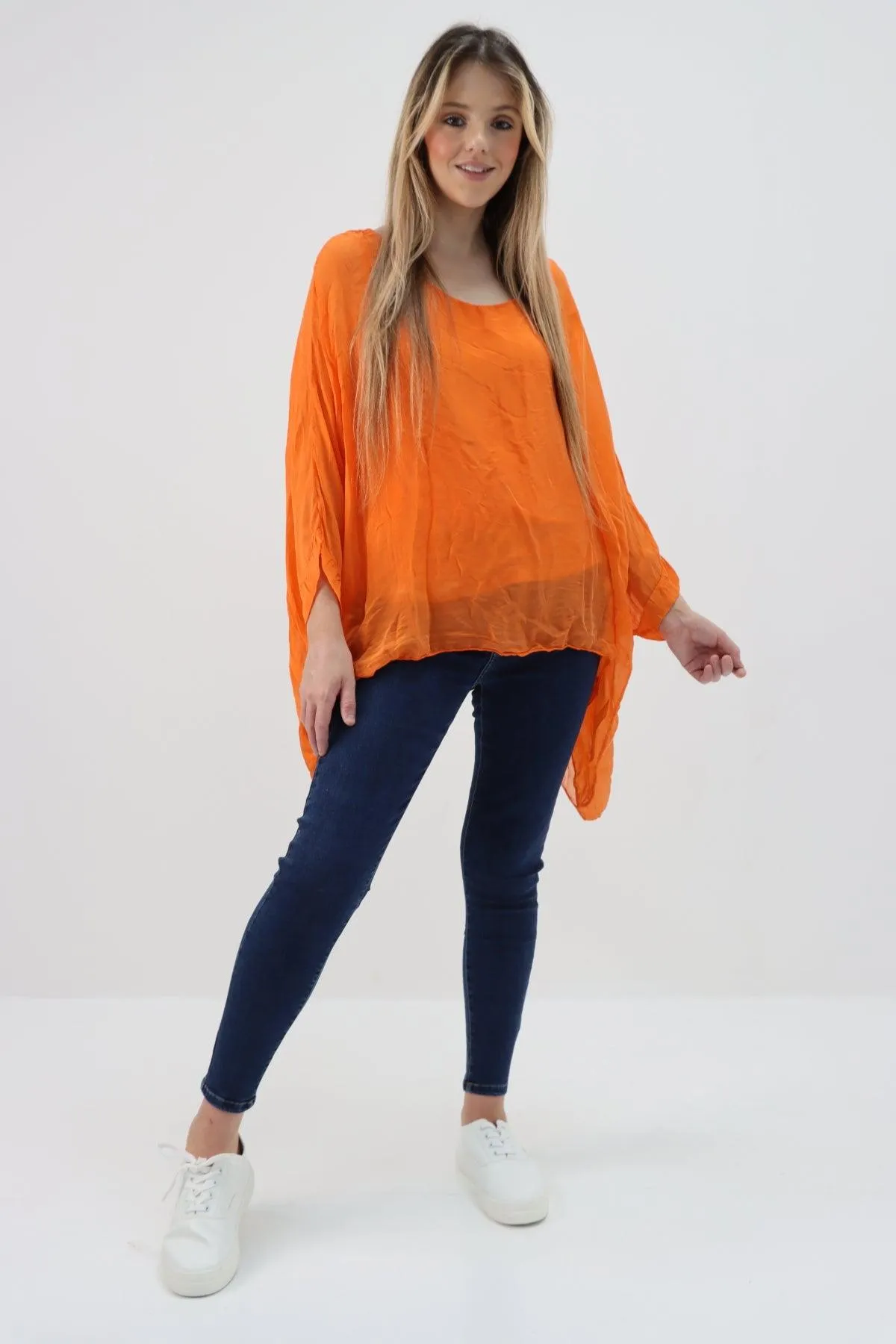 Made In Italy Silk Short Batwing Top