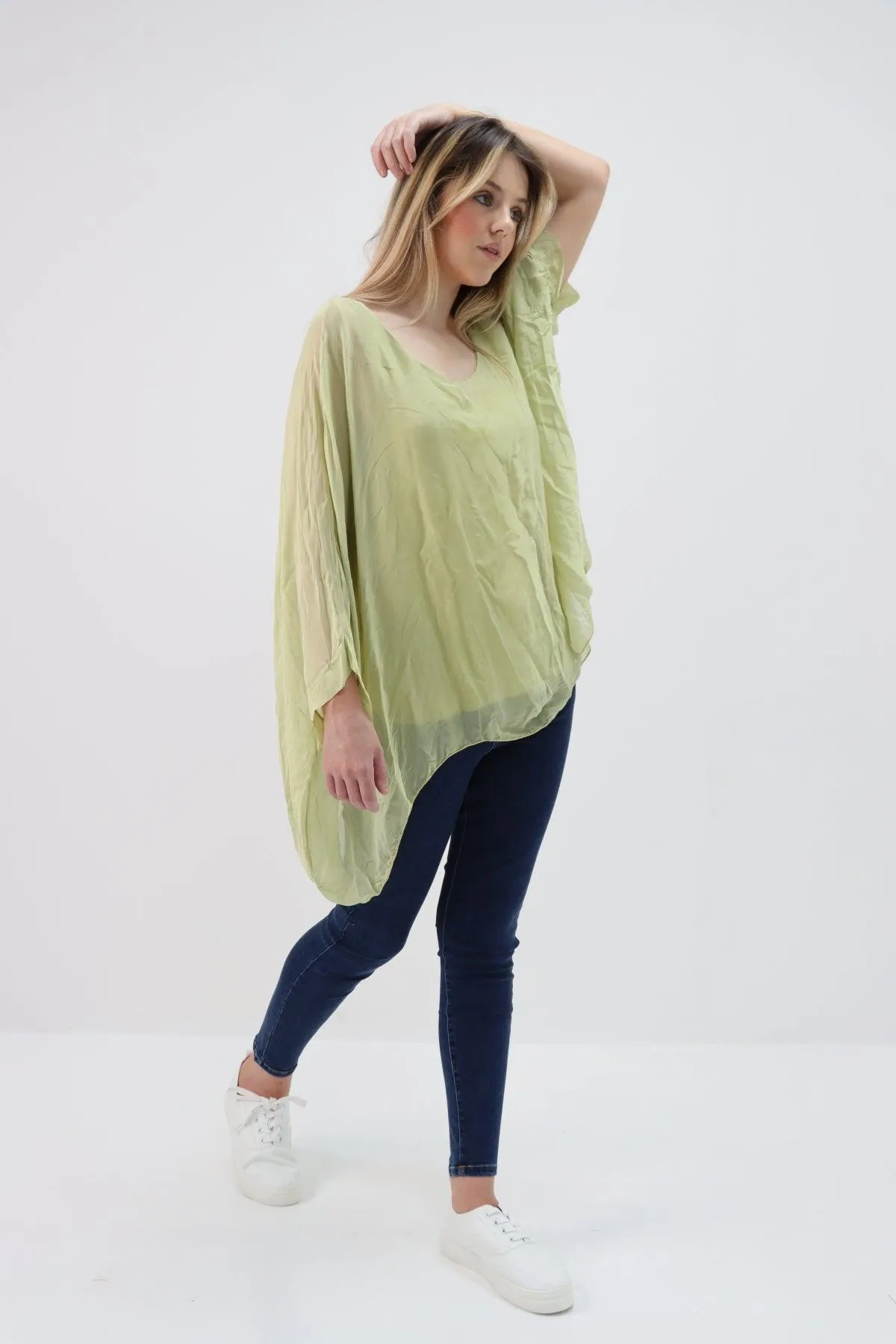 Made In Italy Silk Short Batwing Top