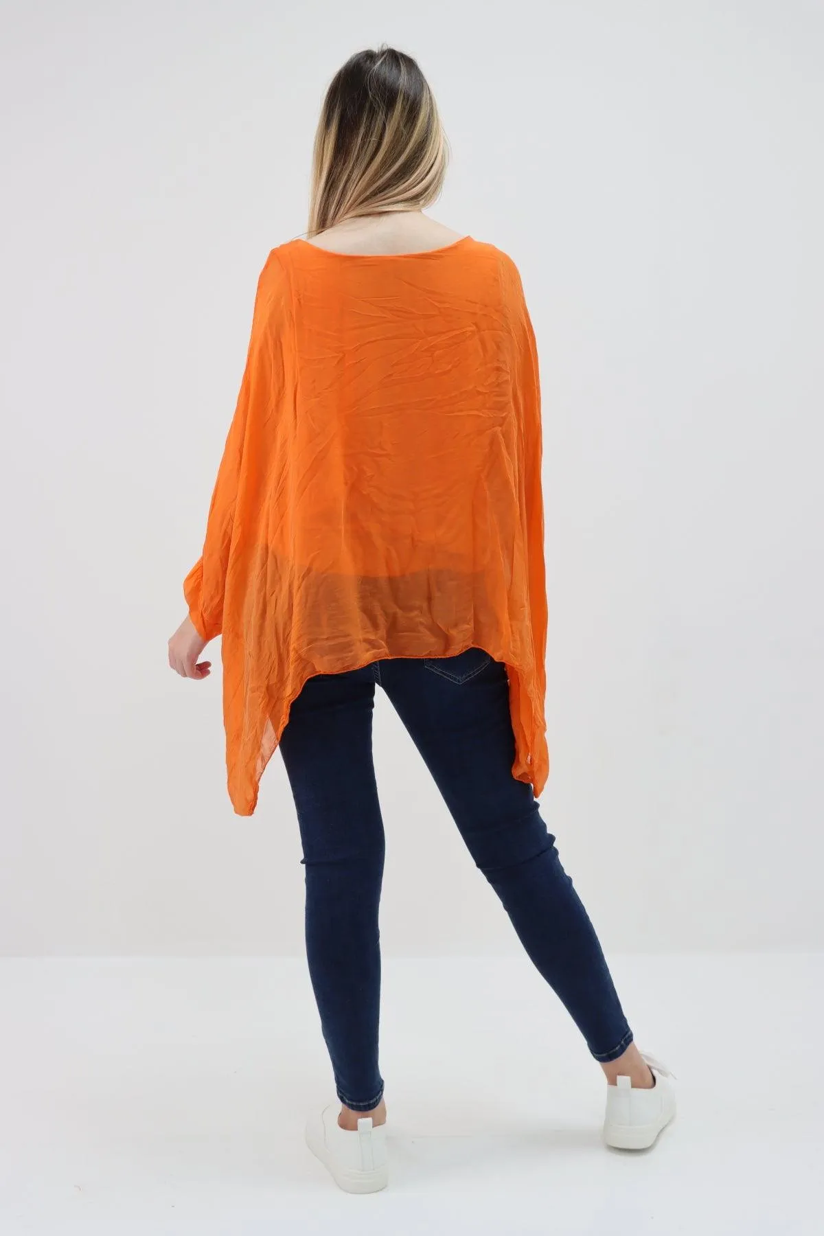 Made In Italy Silk Short Batwing Top