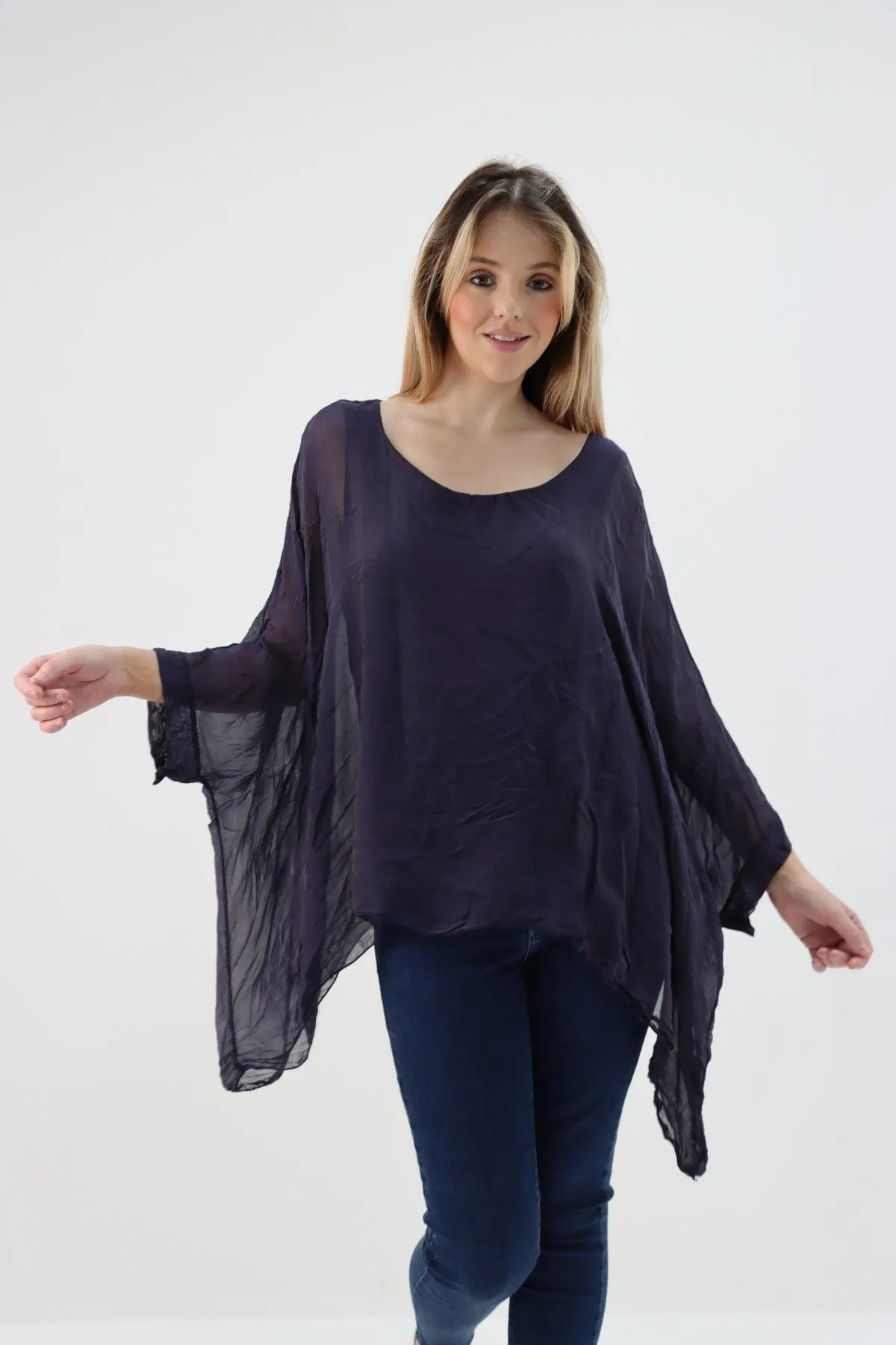 Made In Italy Silk Short Batwing Top