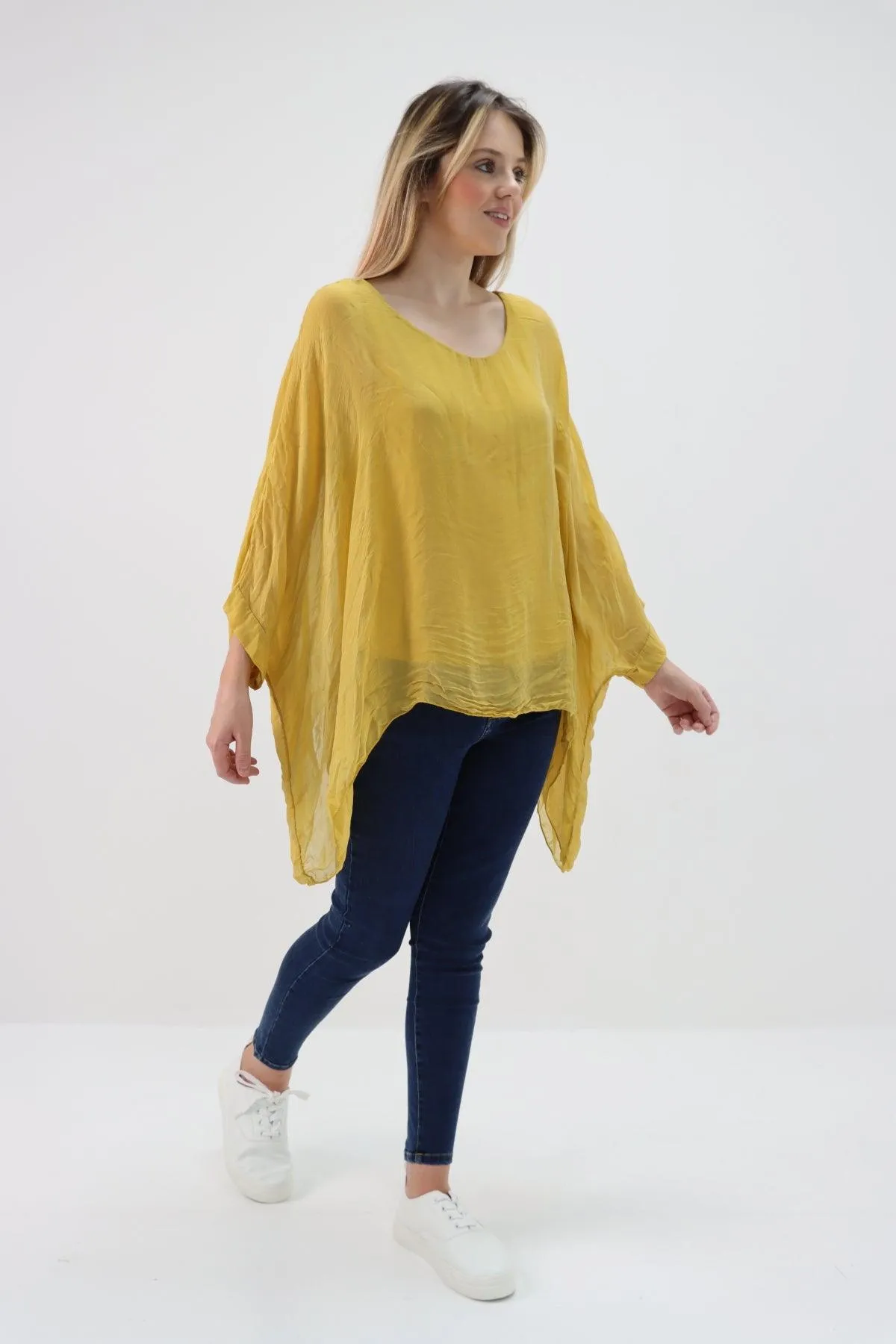 Made In Italy Silk Short Batwing Top