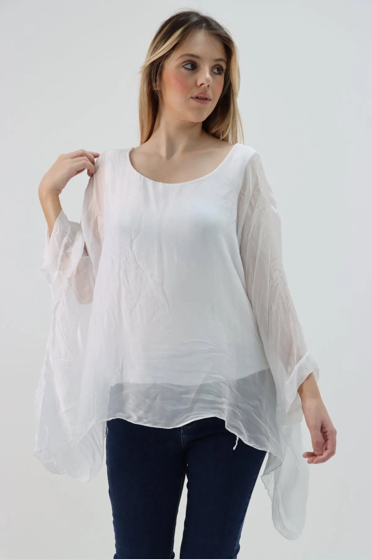 Made In Italy Silk Short Batwing Top