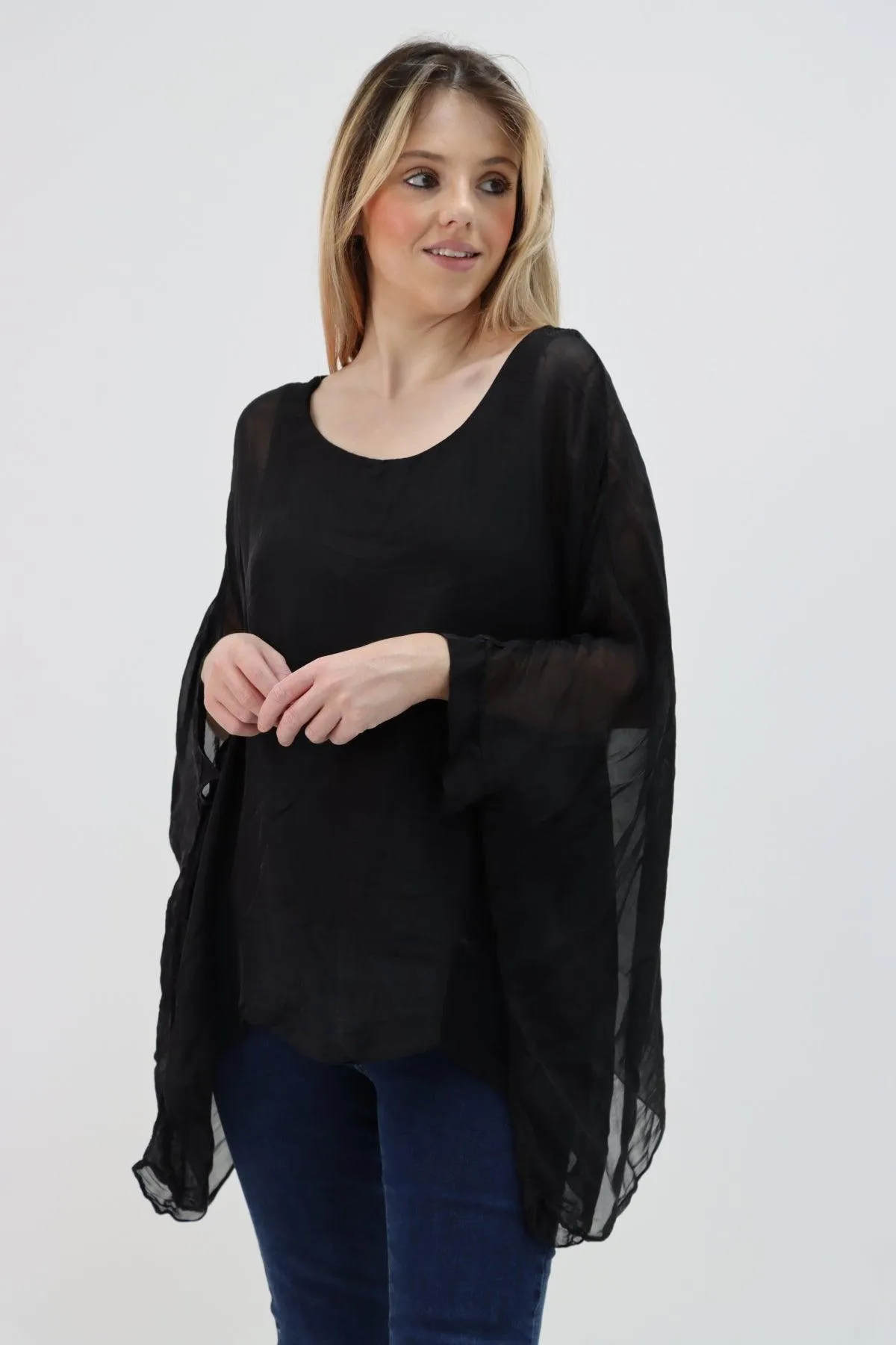 Made In Italy Silk Short Batwing Top