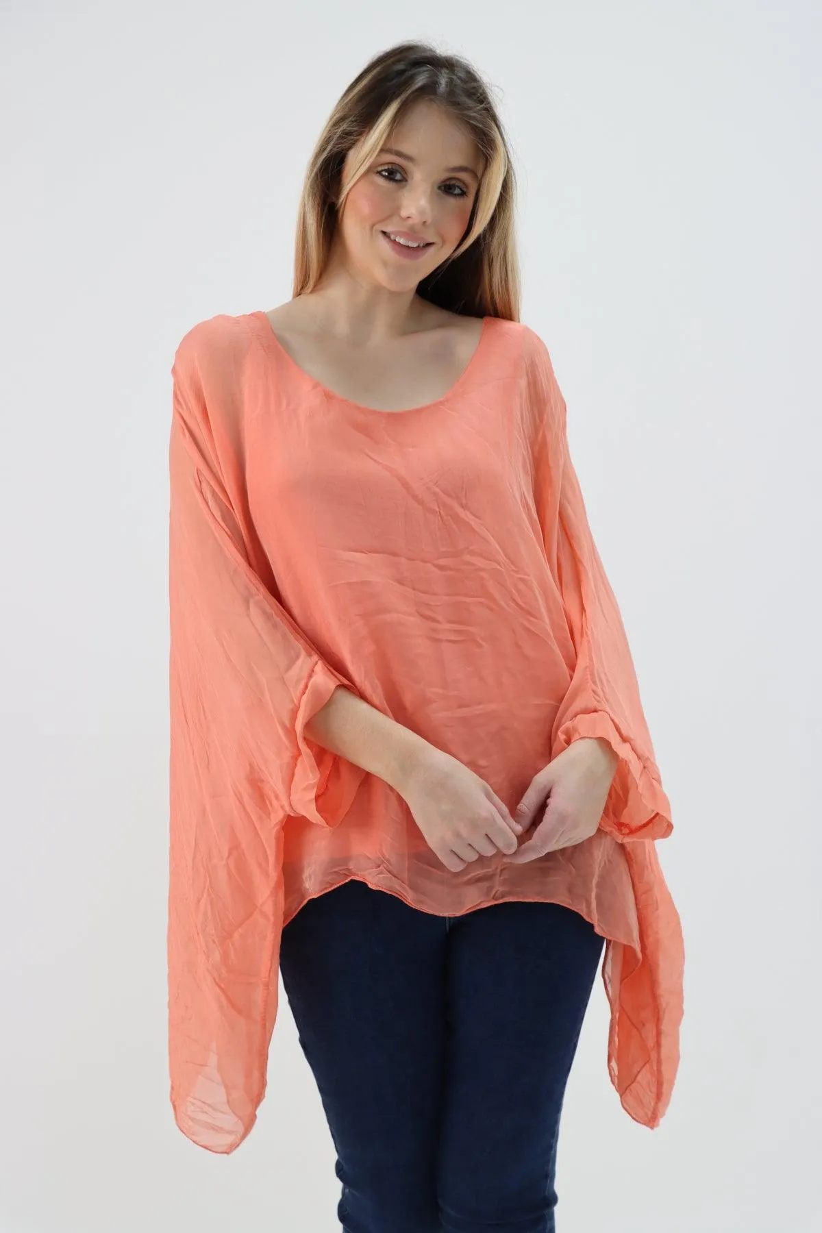 Made In Italy Silk Short Batwing Top