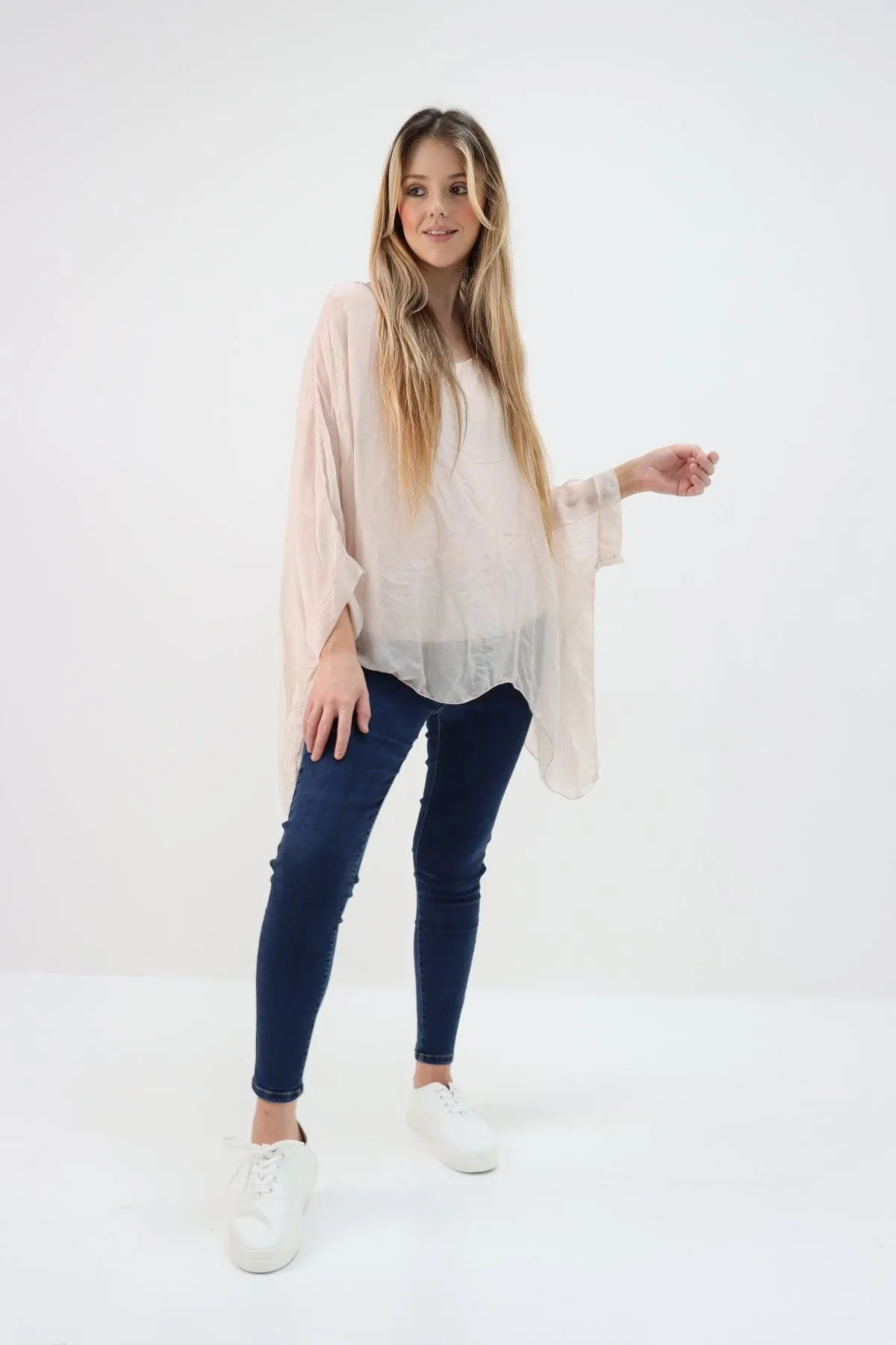 Made In Italy Silk Short Batwing Top
