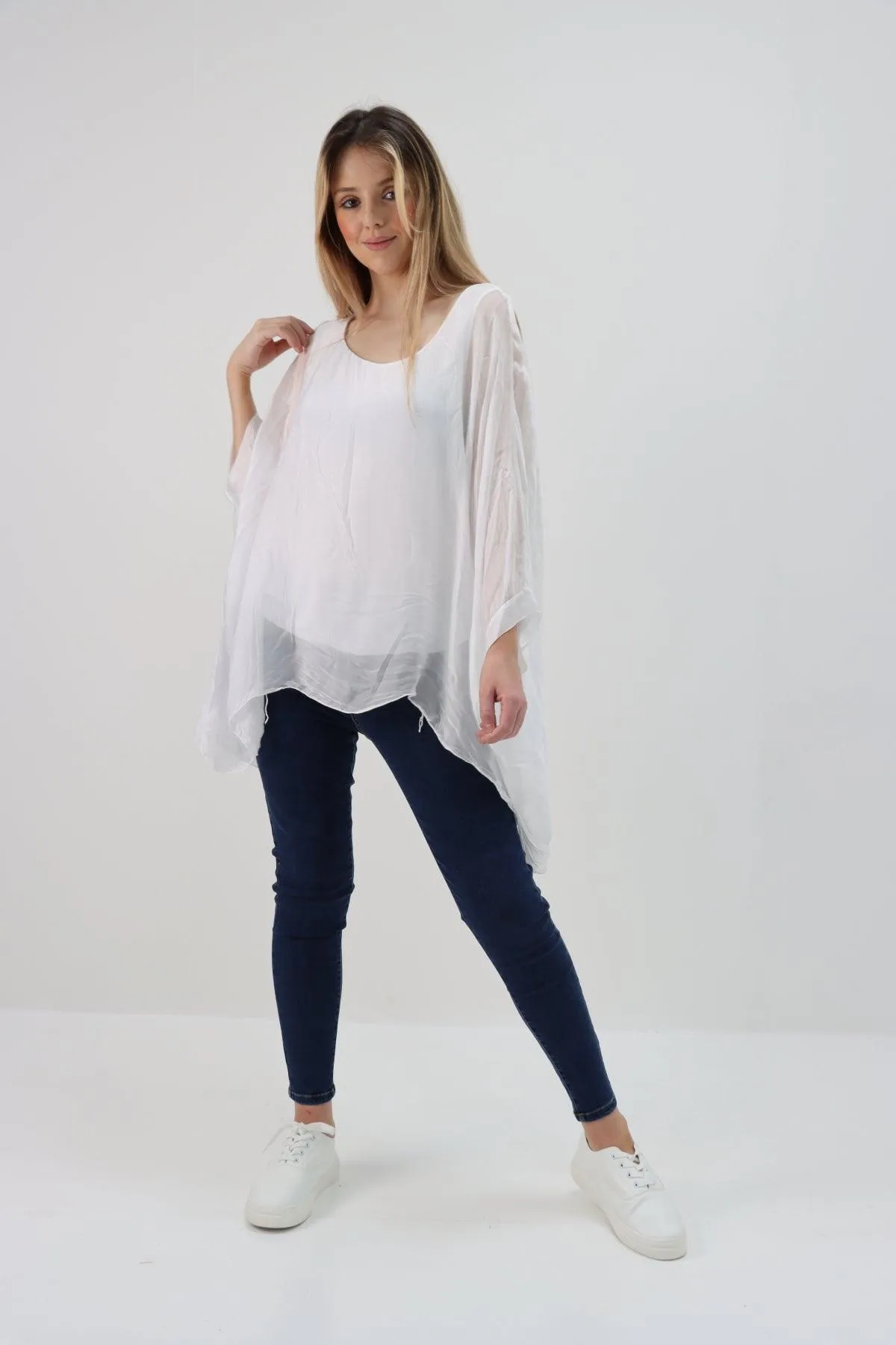 Made In Italy Silk Short Batwing Top