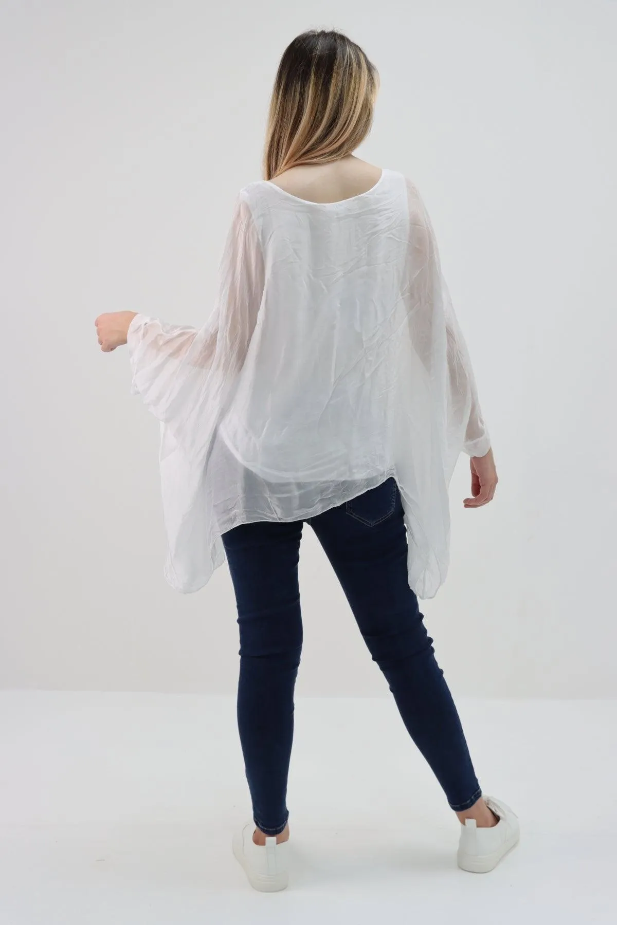 Made In Italy Silk Short Batwing Top