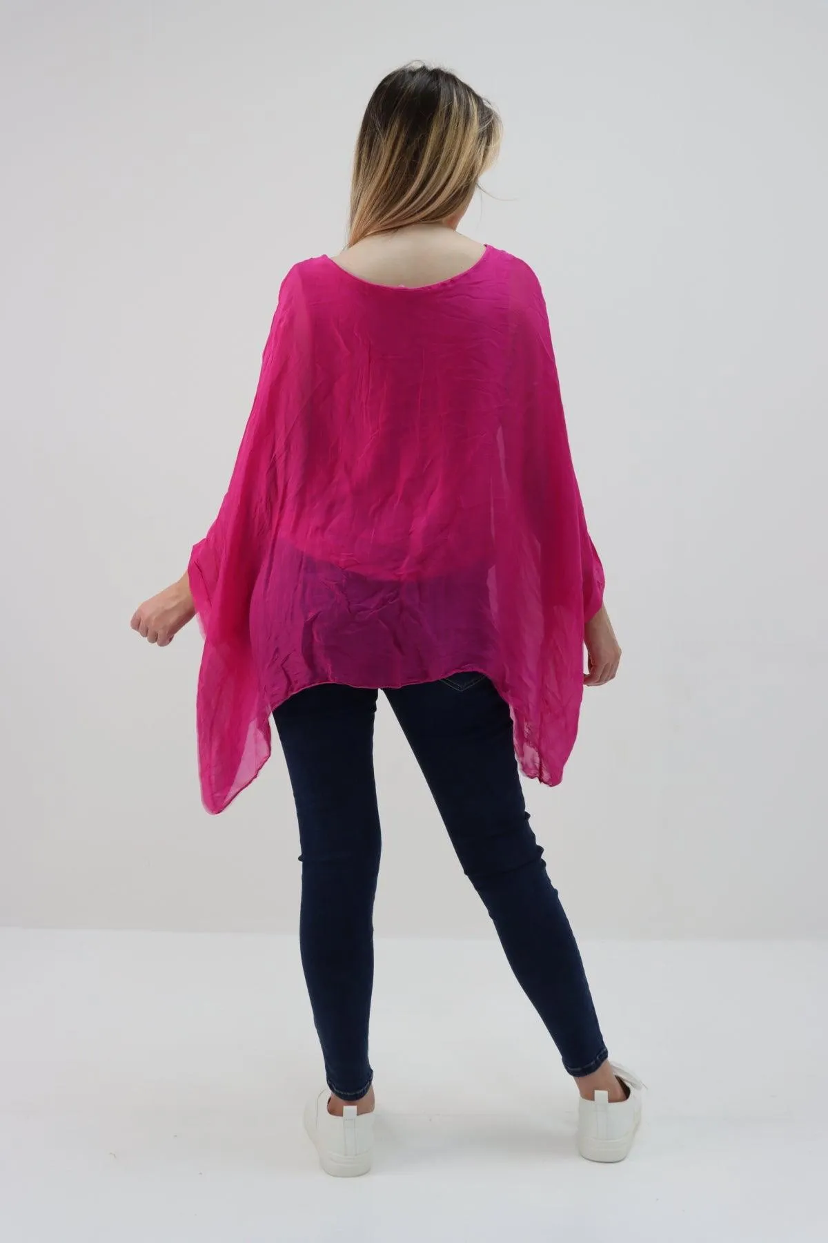 Made In Italy Silk Short Batwing Top