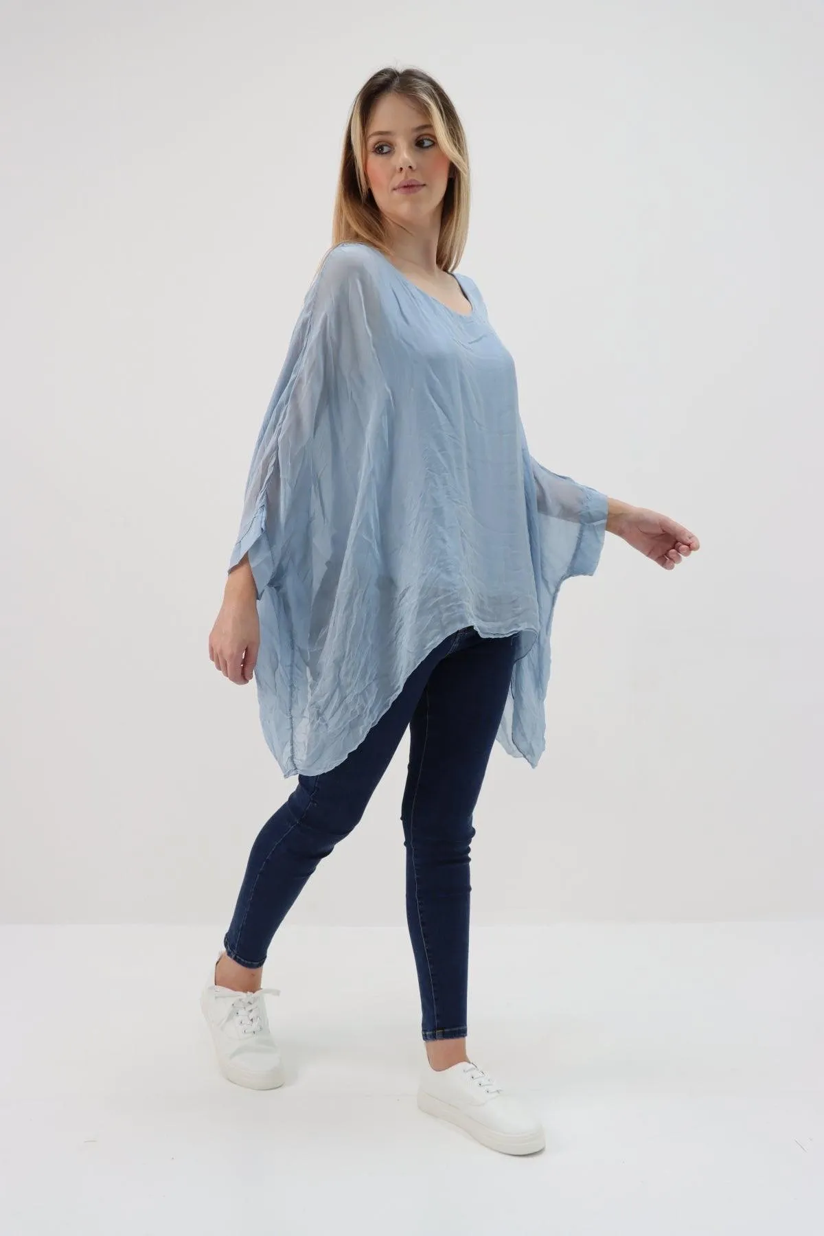 Made In Italy Silk Short Batwing Top