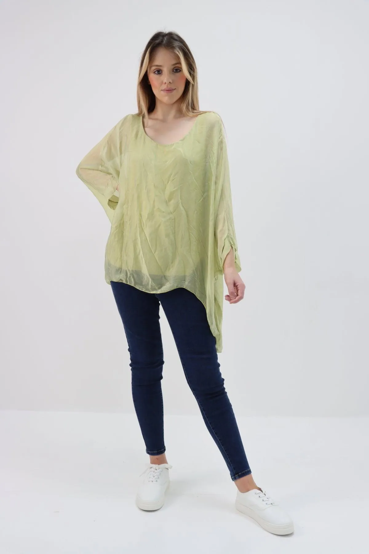 Made In Italy Silk Short Batwing Top