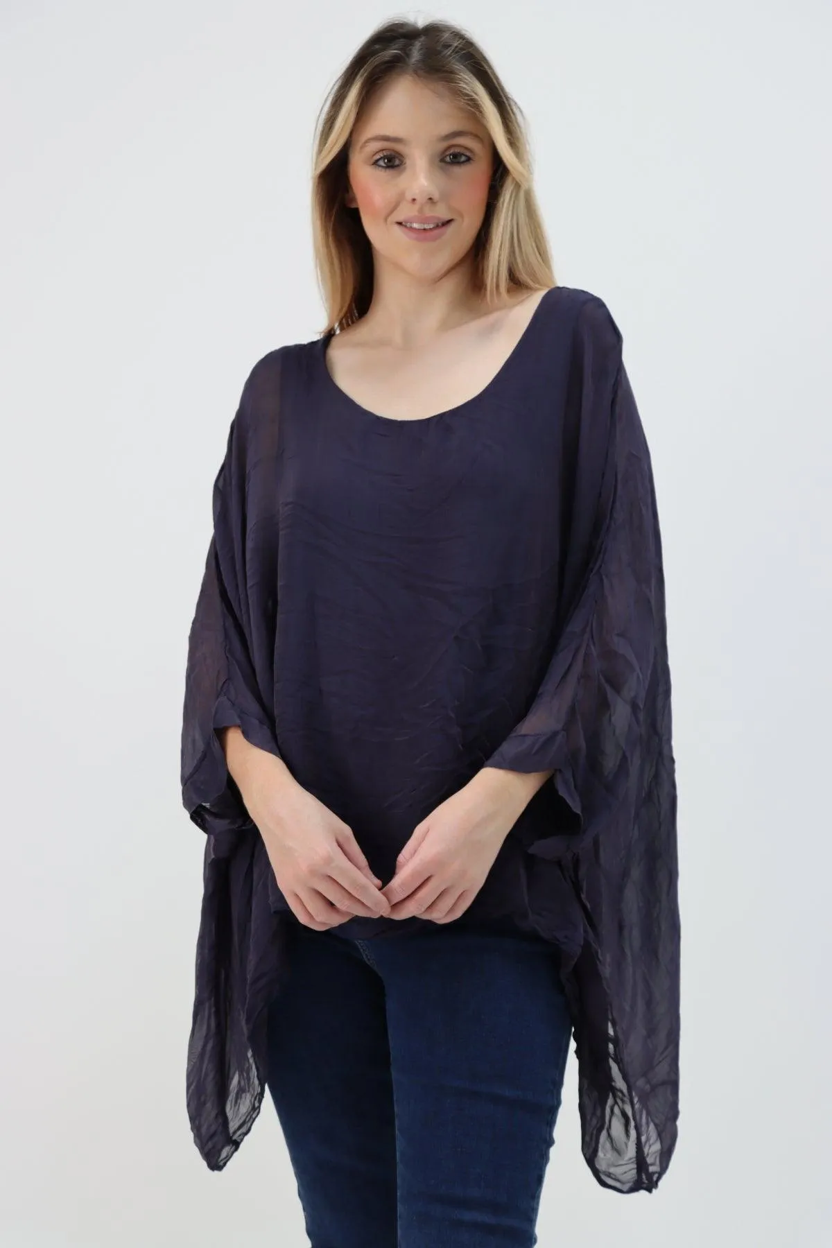Made In Italy Silk Short Batwing Top