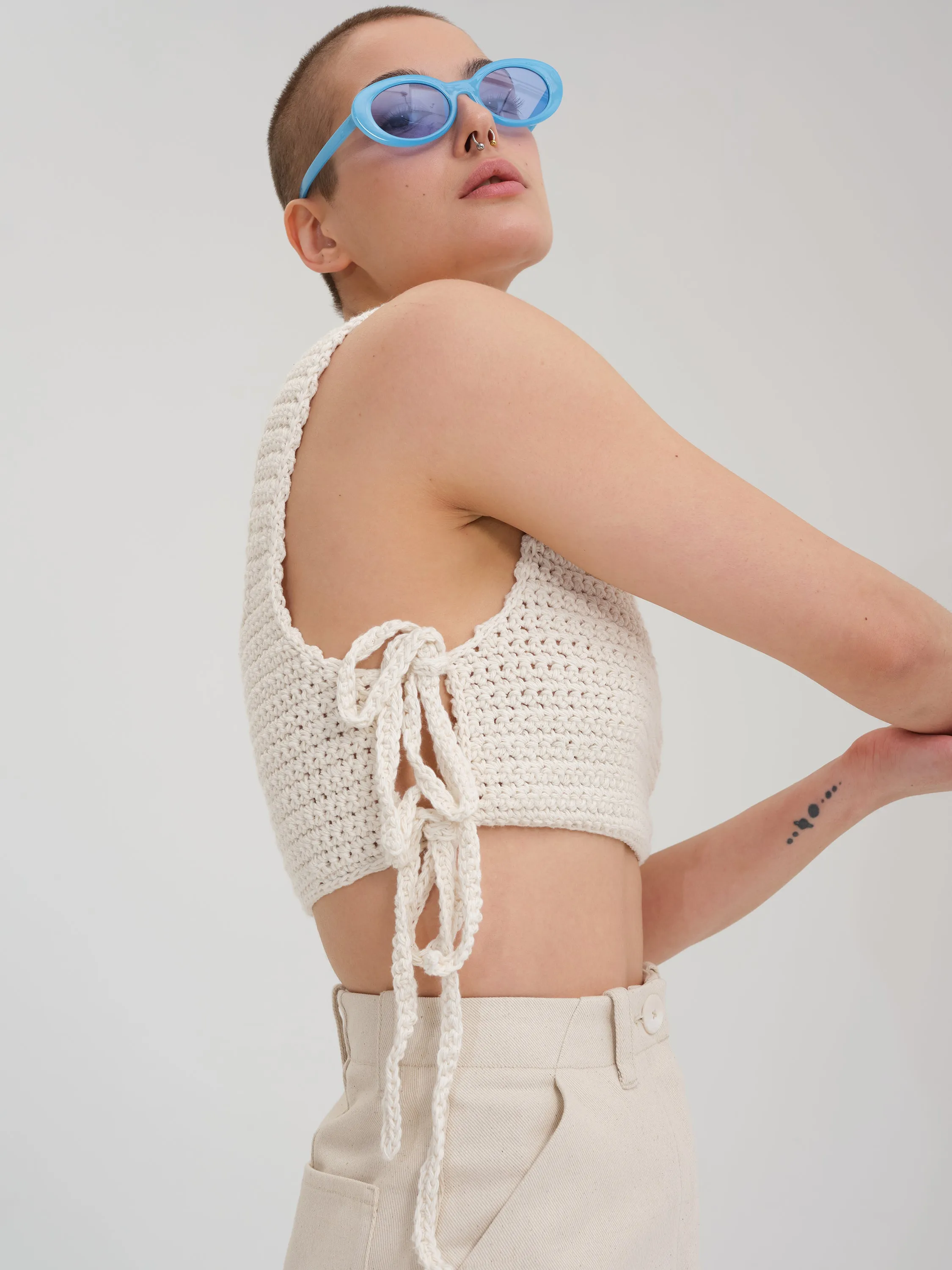 Made to order - MAMIE beige crochet crop top