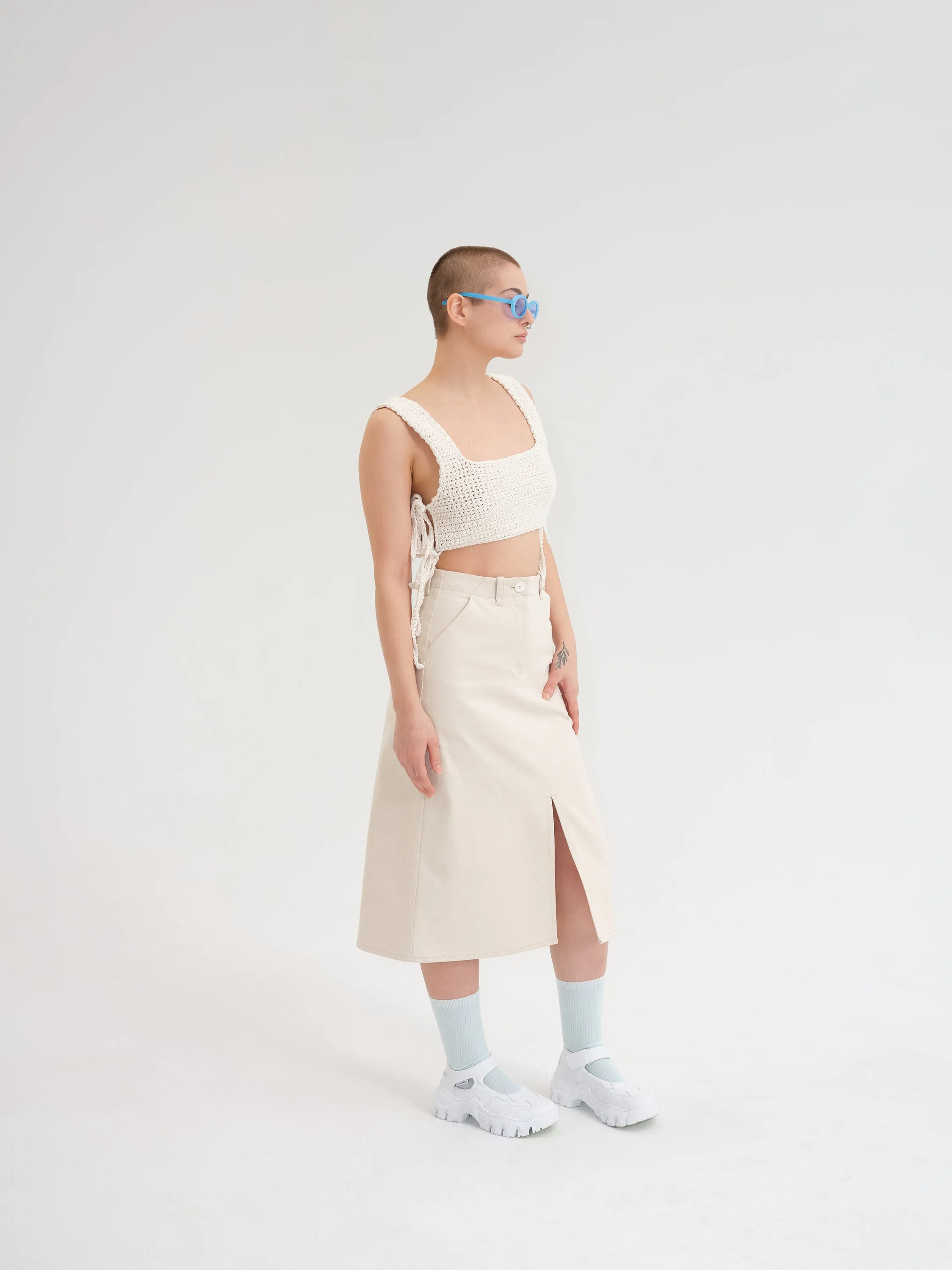 Made to order - MAMIE beige crochet crop top