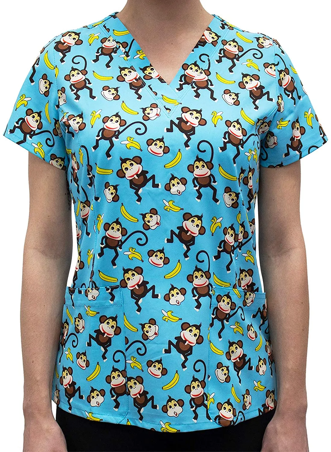 Maevn 1767 MOB Monkey Business Printed V-Neck Scrub Top <br> Sizes S & M