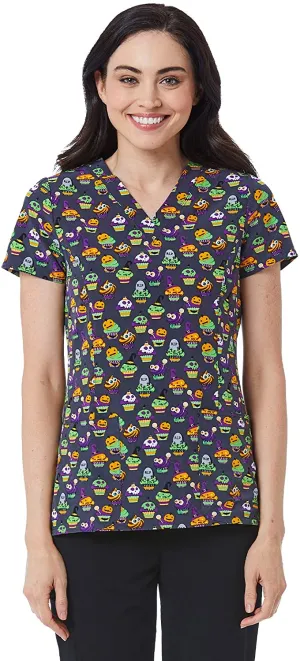 Maevn 1767 SPT Spooky Treats Printed V-Neck Scrub Top <br> Sizes S to 2XL