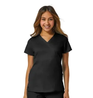 Maevn Back Mesh Panel Mock Wrap Top