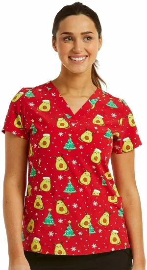 Maevn Women's Stretch V-Neck Print Scrub Top 1767-ACM <br> Sizes M to XL