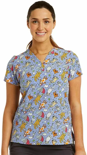 Maevn Women's Stretch V-Neck Print Scrub Top 1767-PPD <br> Sizes S to XL