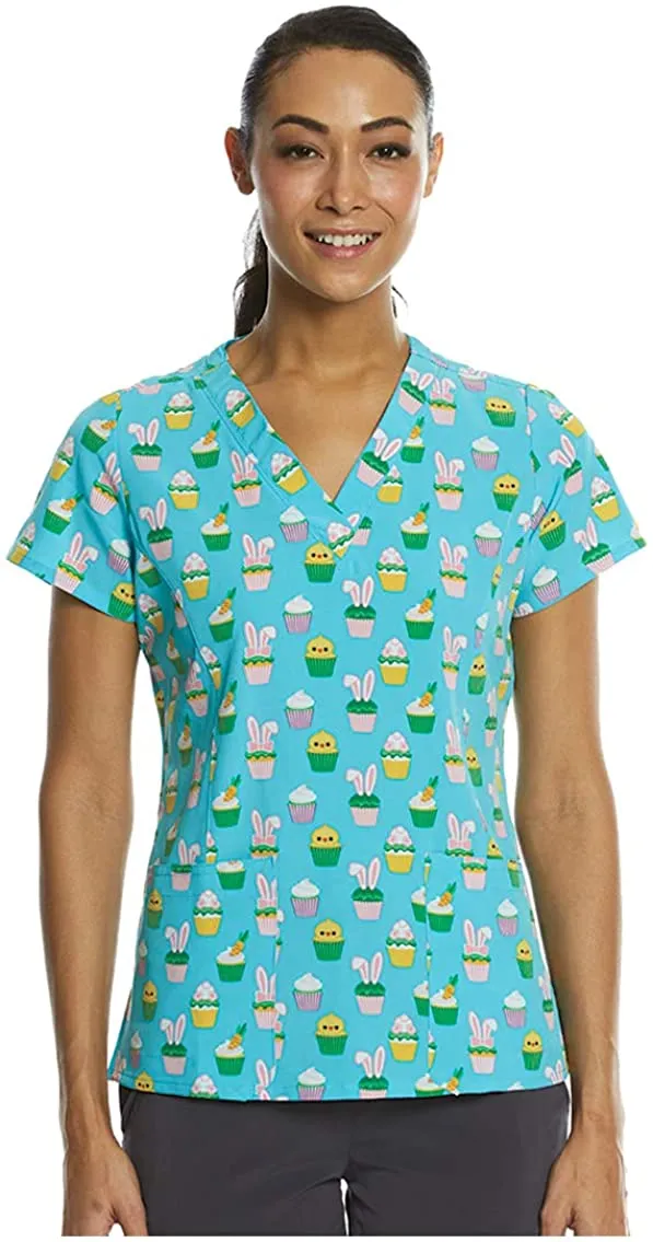 Maevn Women’s V-Neck Print Scrub Top 1767 BUC <br> Sizes XS to XL