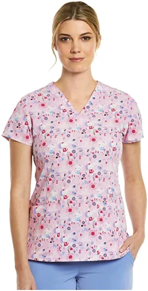 Maevn Women's V-Neck Print Scrub Top 1767 ESF <br> Sizes XS to 2XL