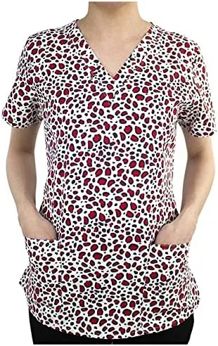 Maevn Women's V-Neck Print Scrub Top 1767 QSV Quiet Savage <br> Sizes S to L