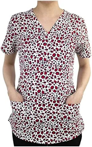Maevn Women's V-Neck Print Scrub Top 1767 QSV Quiet Savage <br> Sizes S to L