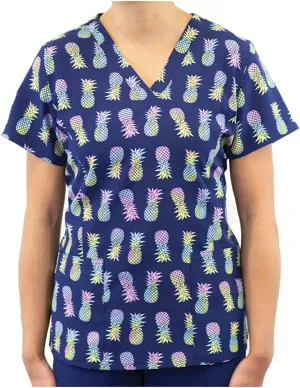 Maevn Women's V-Neck Print Scrub Top 1767 TPP Tropical Paradise <br> Sizes XS to XL
